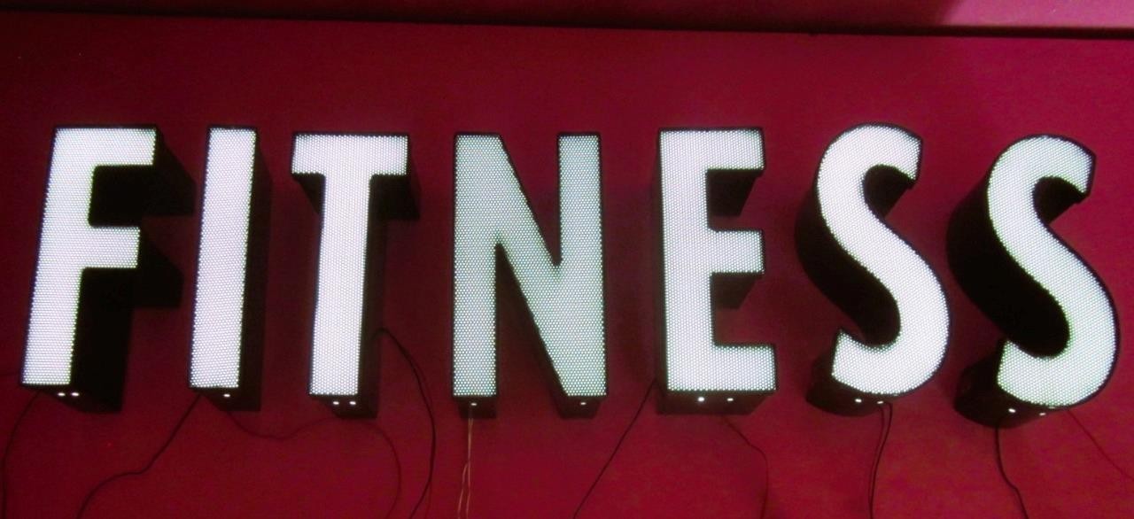 « FITNESS » 12&Prime;x46&Prime; Front Lit Channel Letter Sign 12V White LED Mesh Acrylic Front