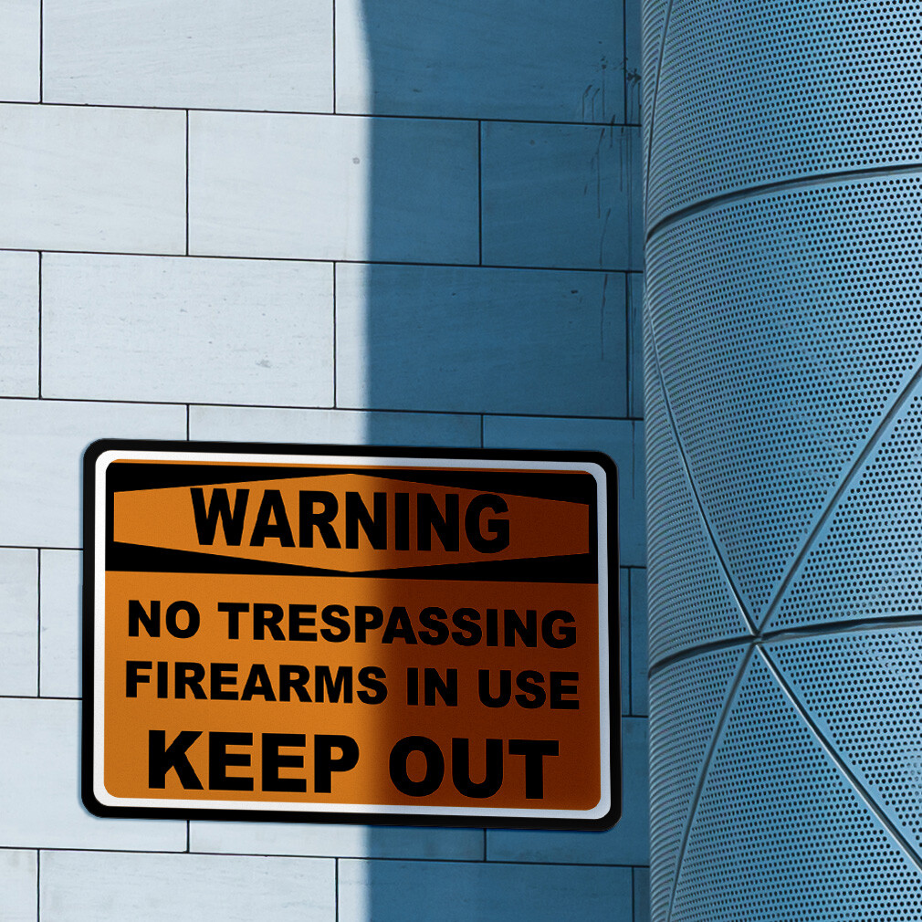 Aluminum Horizontal Metal Sign Warning No Trespassing Firearms in Use Keep out