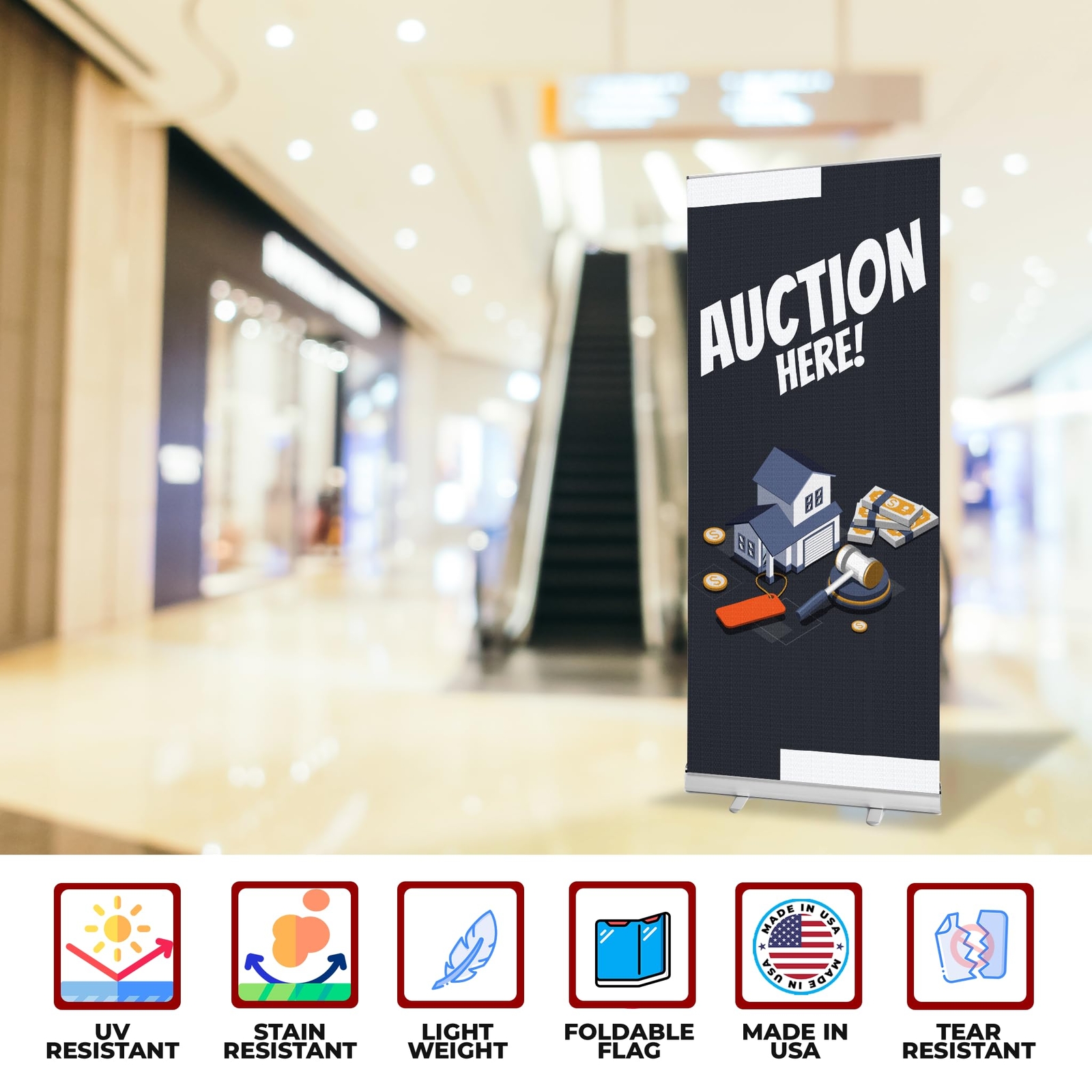 Real Estate Sign Retractable Banner Stand | Backdrop Roll-up Banner Sign Stand
