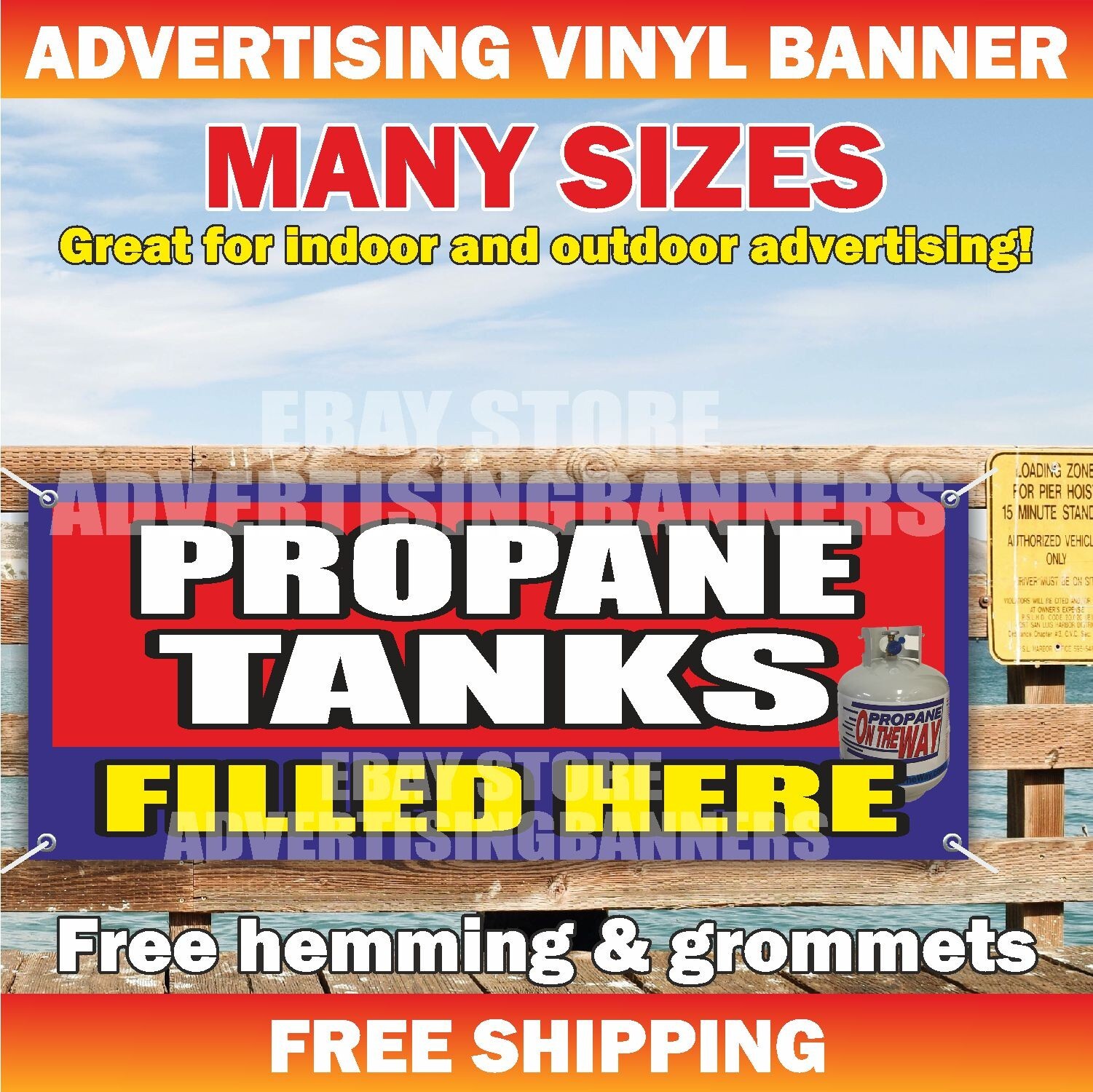 PROPANE TANKS FILLED HERE Advertising Banner Vinyl Sign Gas Station Oil Cylinder