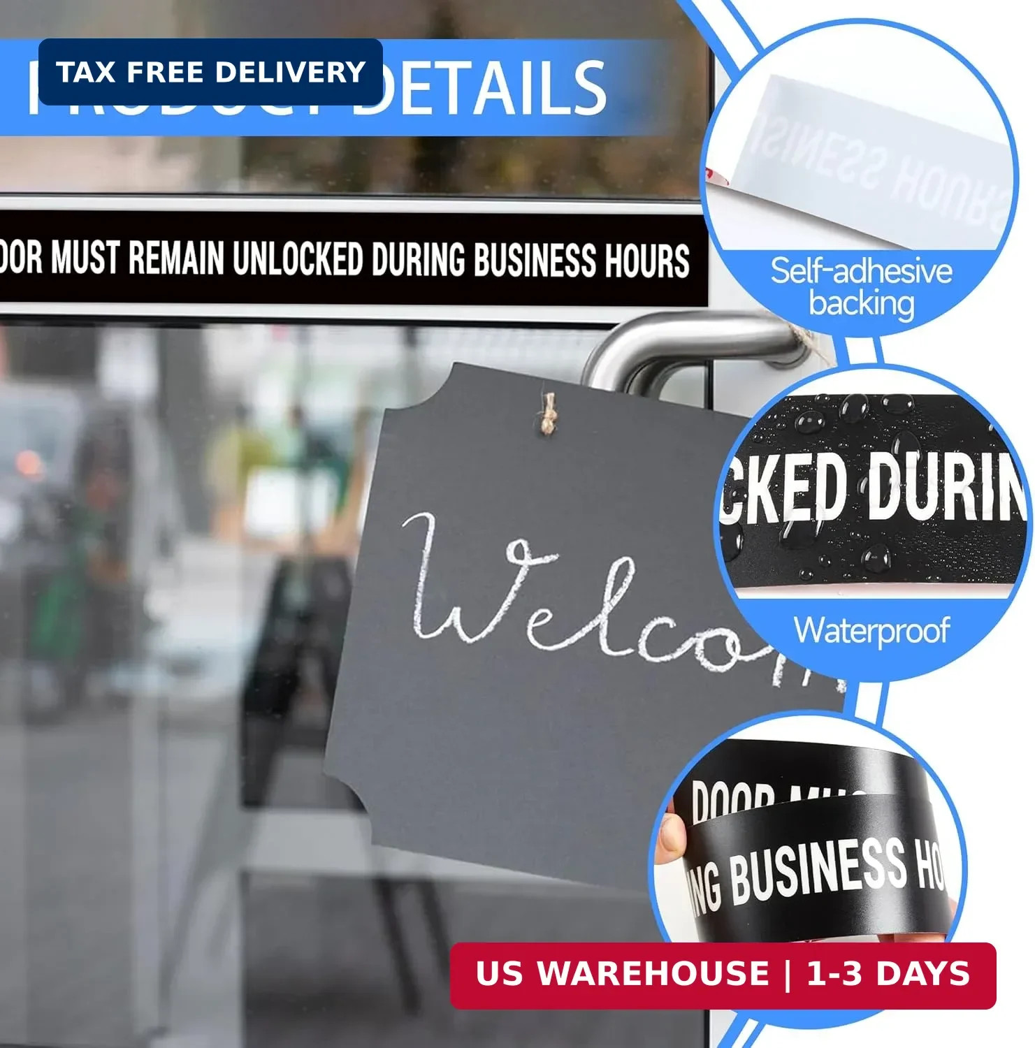 2PCS Door Must Remain Unlocked During Business Hours Sticker Sign，Self-Adhesive