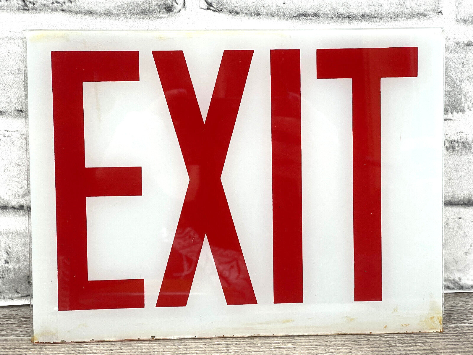 Vintage Frosted Glass Panel Exit Sign Replacement White & Red 9.75&Prime; x 7.25&Prime;