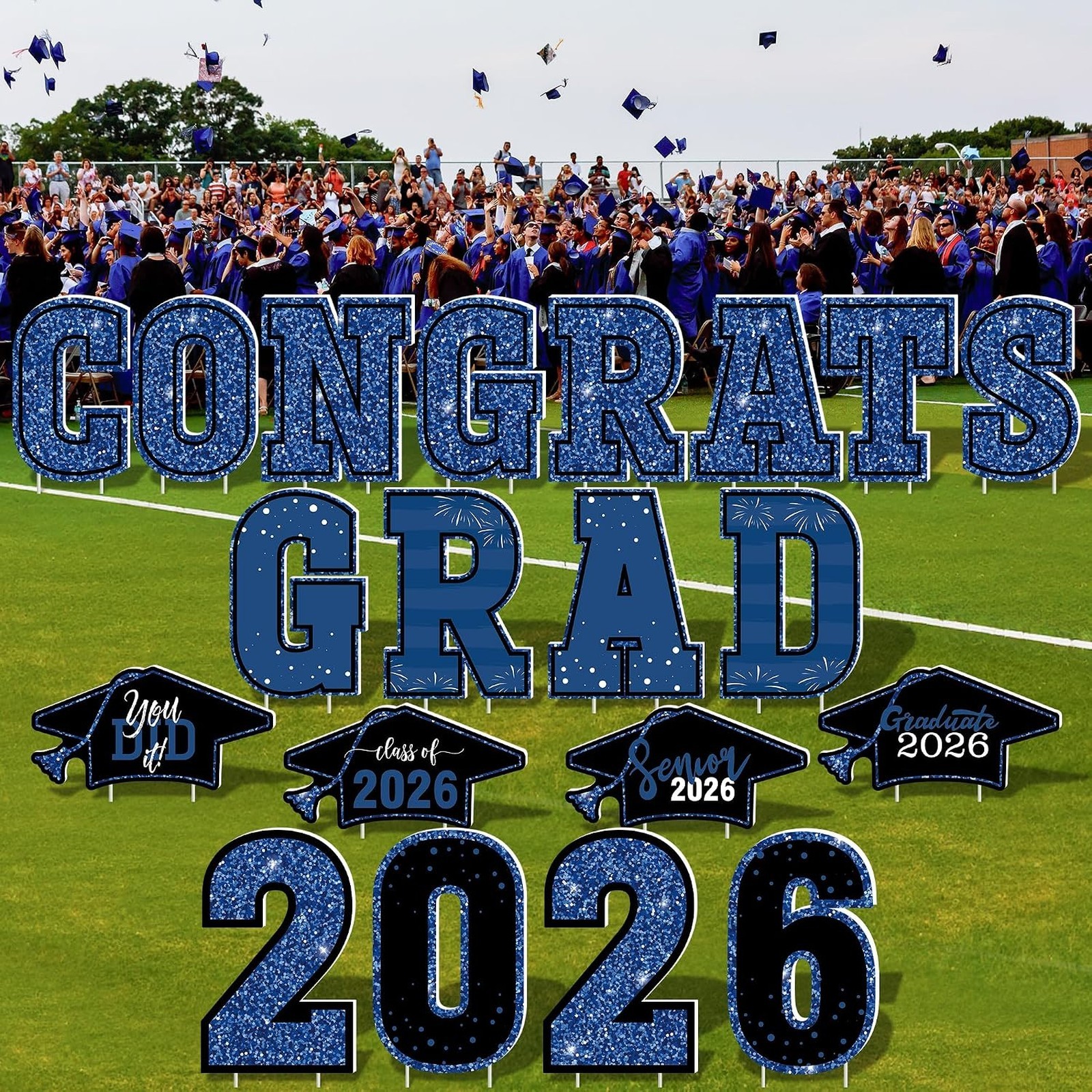Graduation Yard Signs 2026 Set of 20 Blue Congrats Grad Lawn Stakes Outdoor