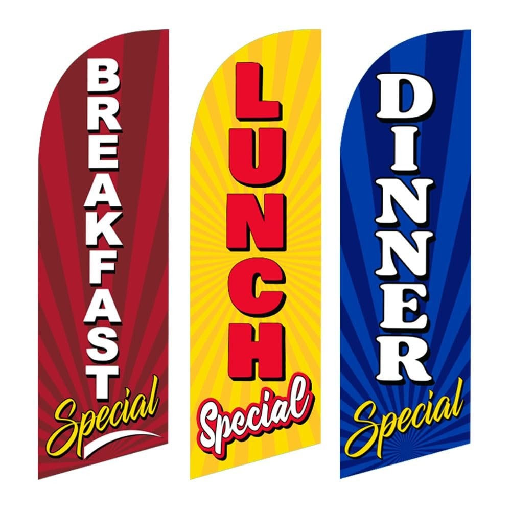 3 (three) 6FT Feather Flags of Breakfast Special, Lunch Special and Dinner…