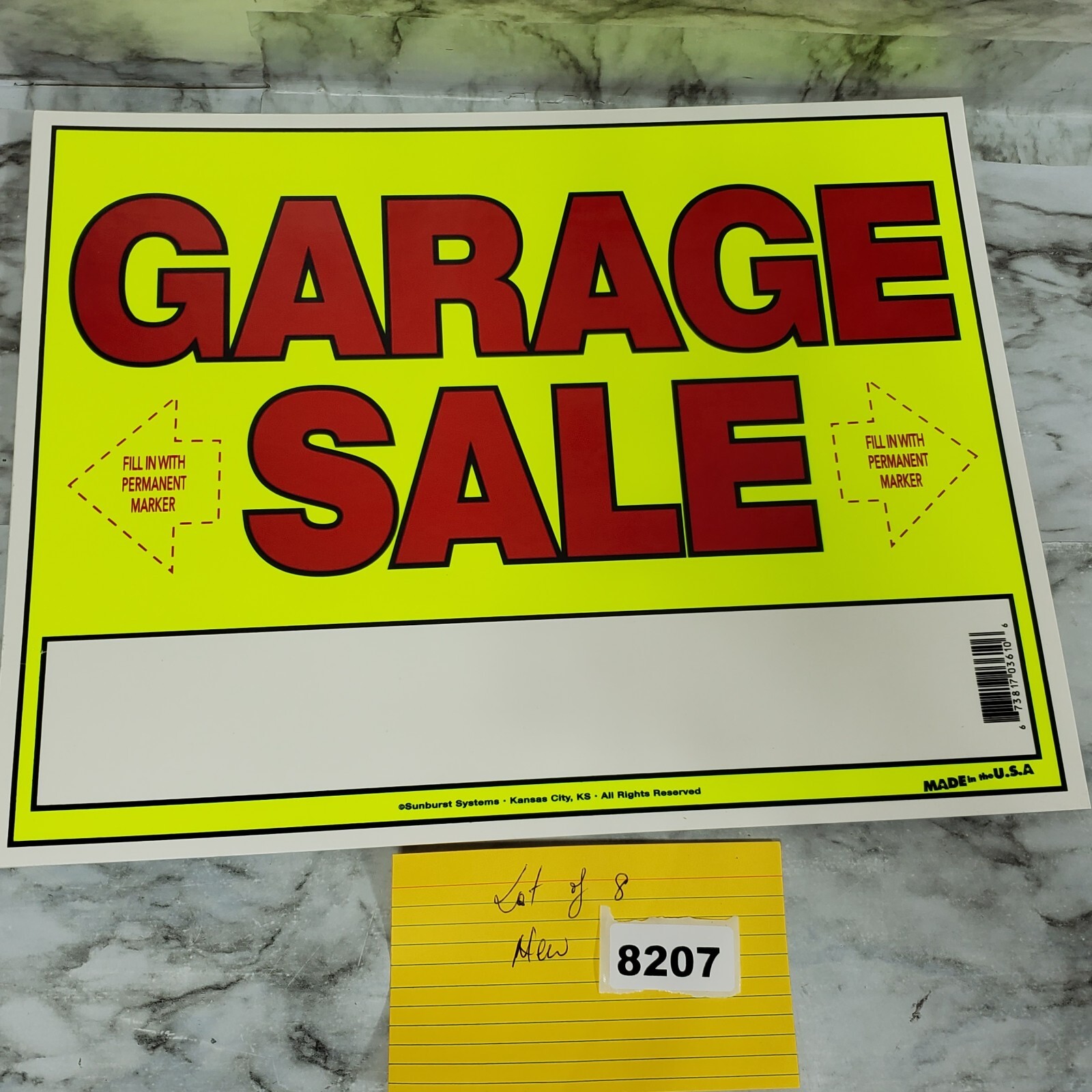 Sunburst Systems Neon Yellow Garage Sale Sign 11&Prime; x 14&Prime; with Arrows – Lot of 8