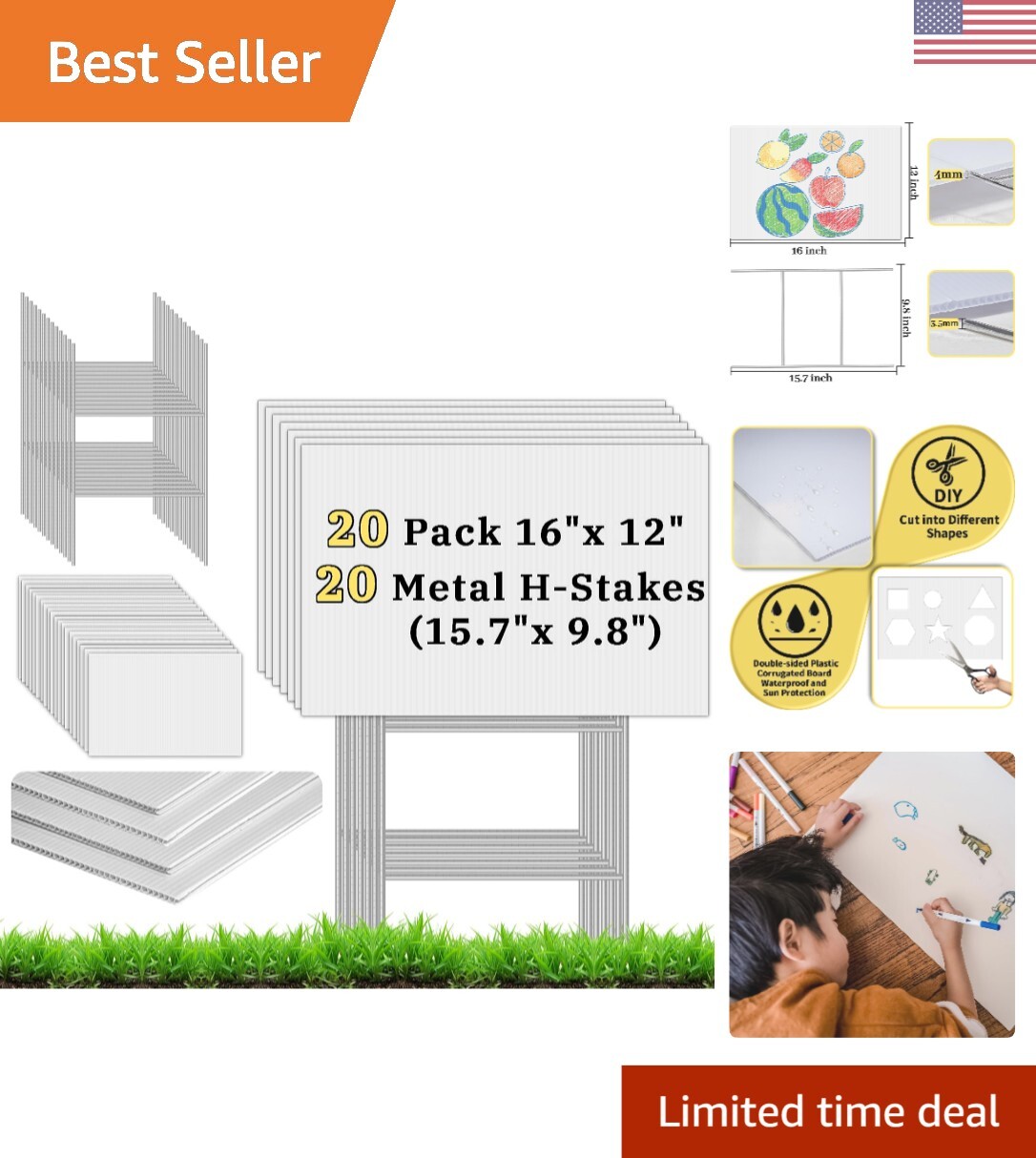 Blank Yard Signs with Stakes,20 Pack 16 x 12&Prime; White Yard Sign Corrugated Plas…