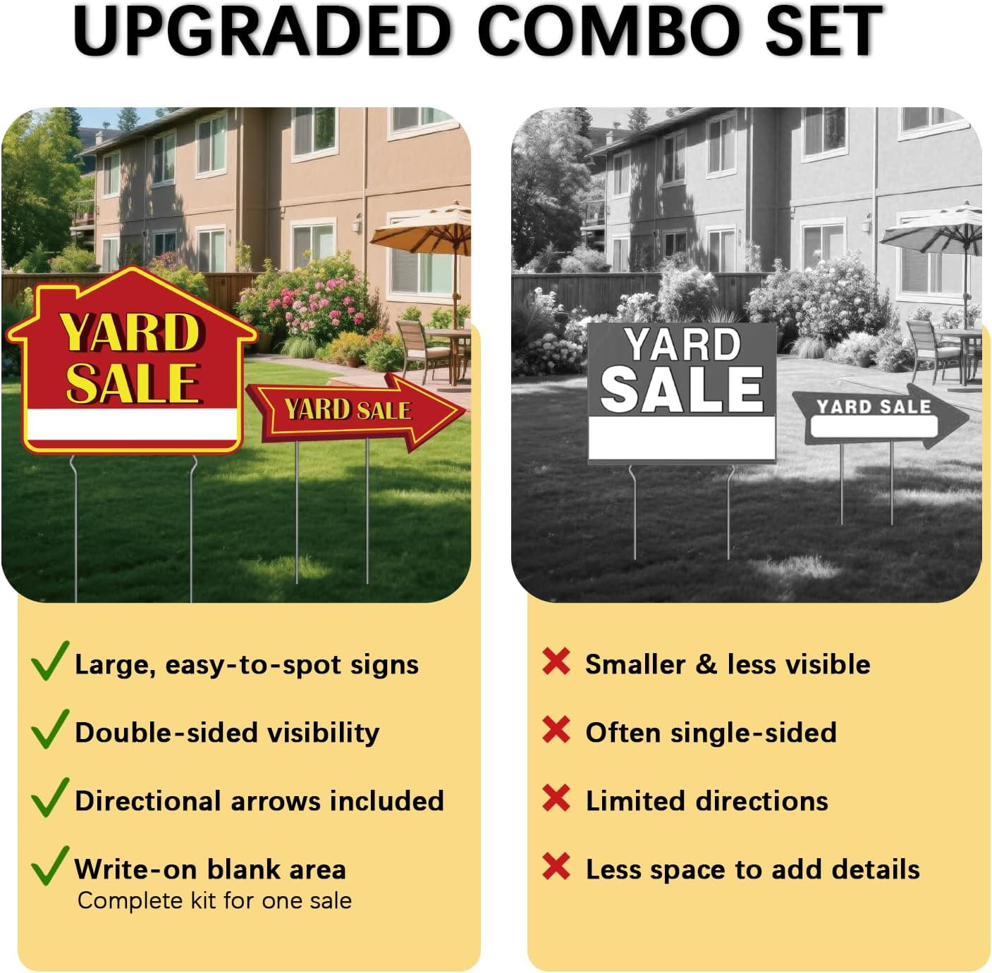 Yard Sale Signs with Stakes, 9-Piece Double-Sided Garage Sale Sign Kit with Dire