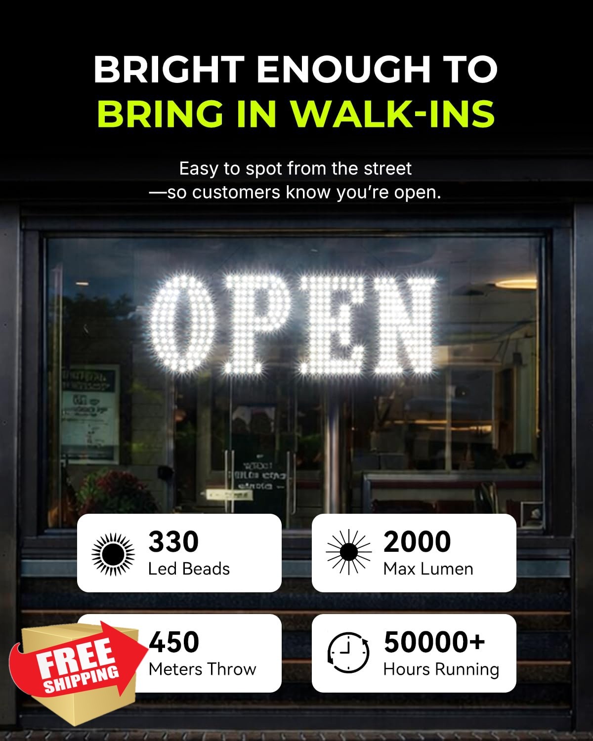 LemonNova LED Open Sign 30&Prime; x 10&Prime; White