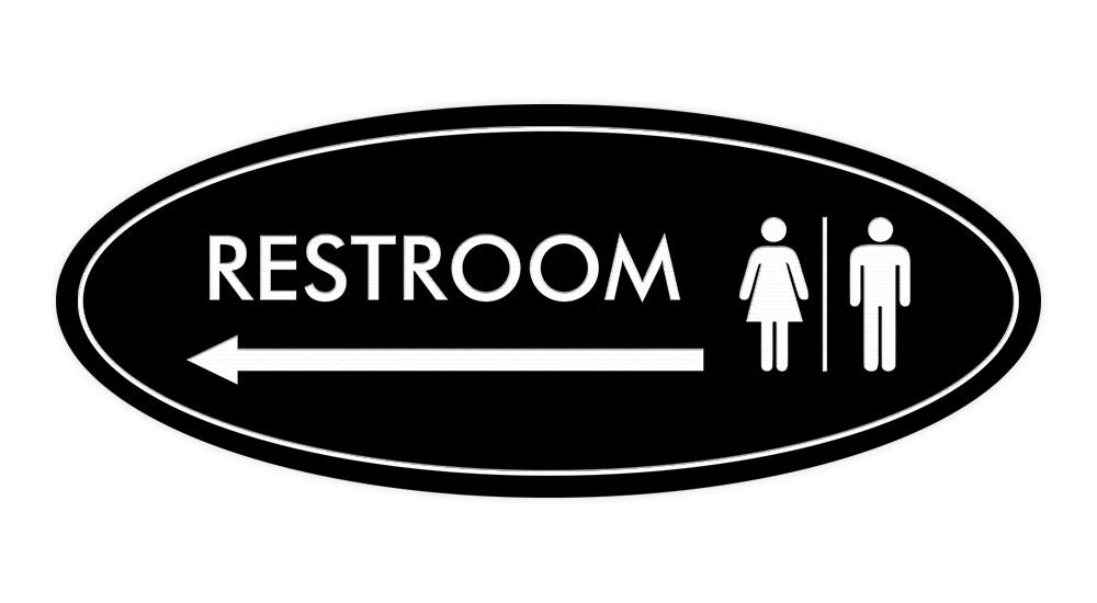 1 PCS Oval Restroom Left Arrow Sign Large Black Door Wall Business Plaque