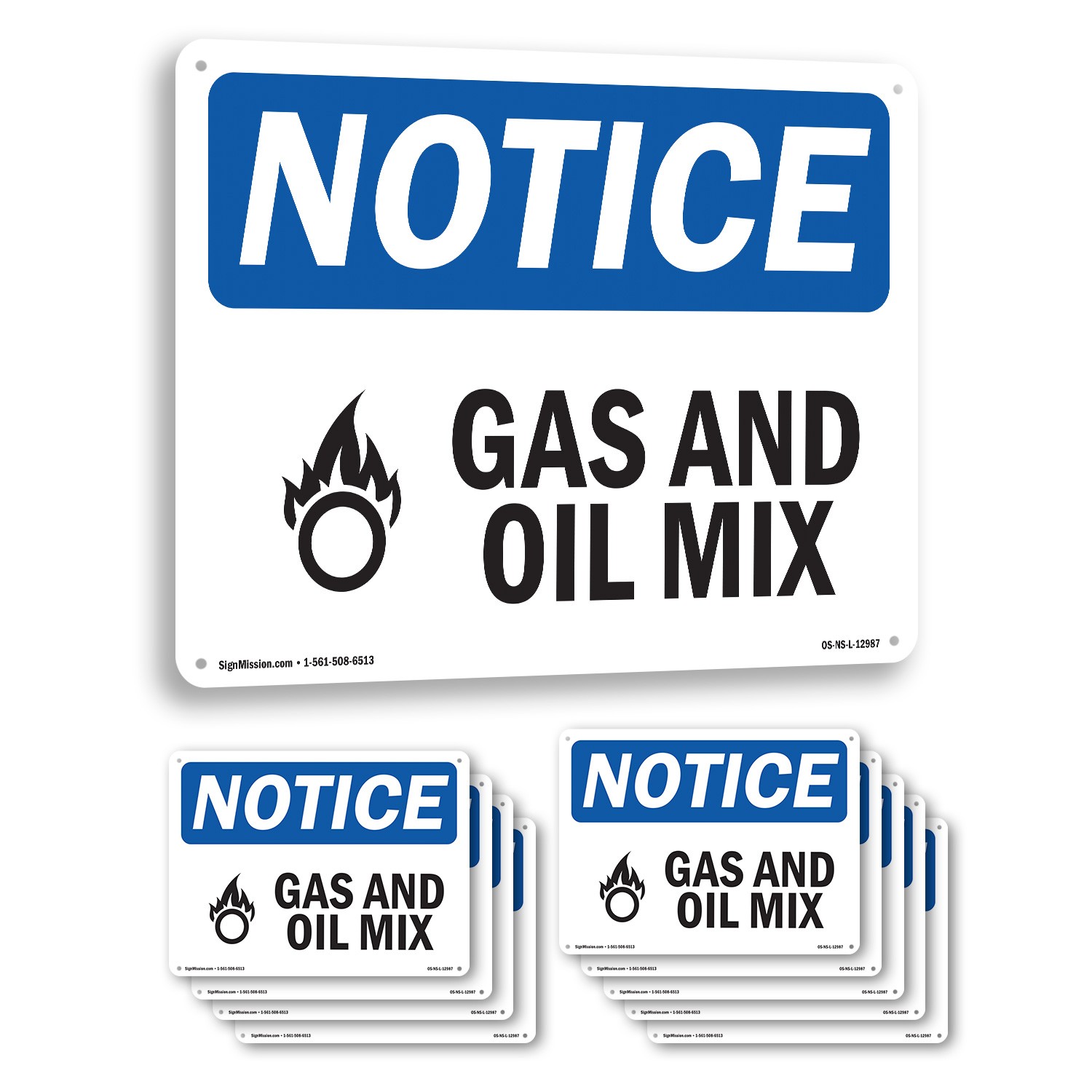 Gas And Oil Mix OSHA Notice Sign Metal, Plastic, Or Decal – 5 or 10 Pack