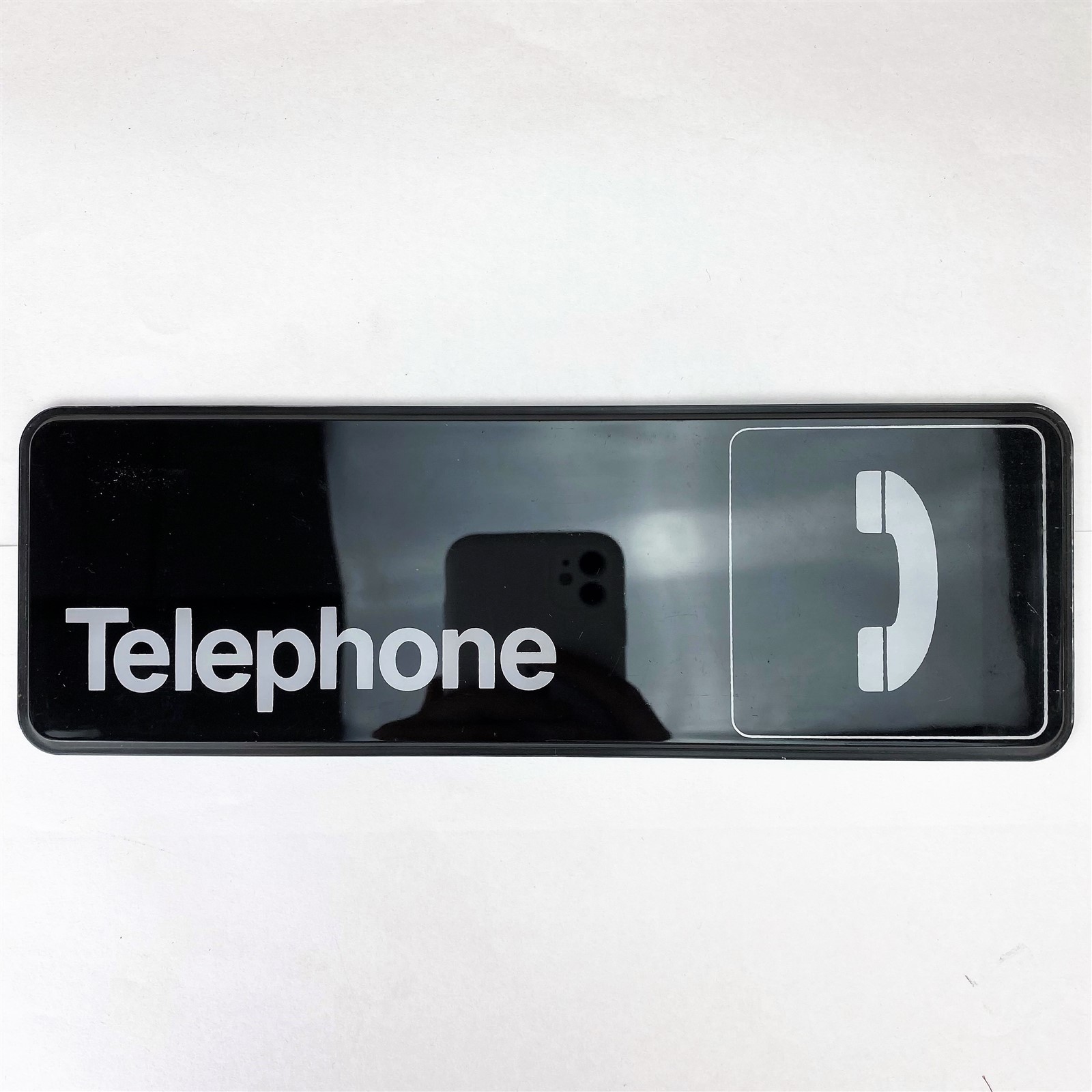 Retro Telephone sign Traex 4540 3&Prime;x9&Prime; Black Self Adhesive Vintage Plastic