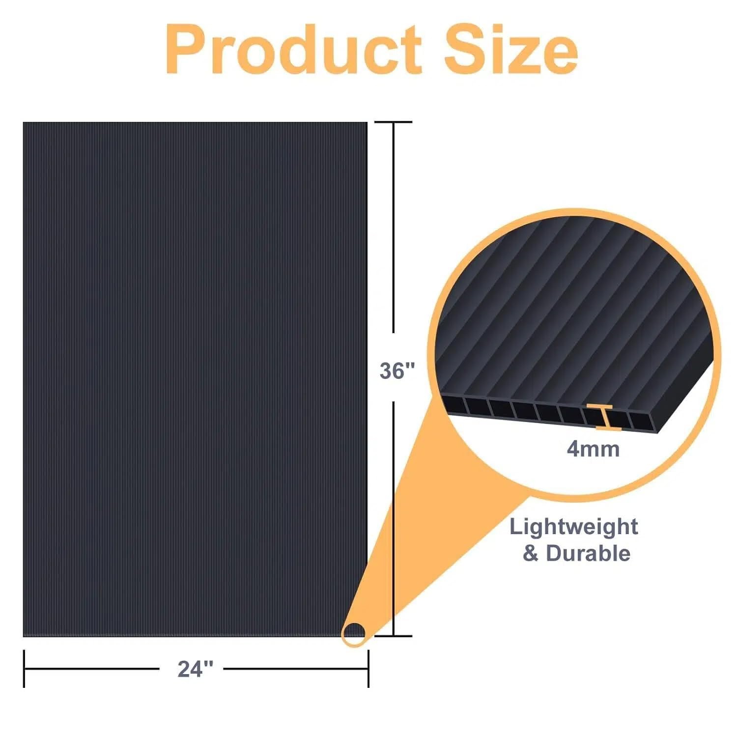 4 Pack 24&Prime; x 36&Prime; Black Corrugated Plastic Sheets, Thick Blank Poster Boards, Dou