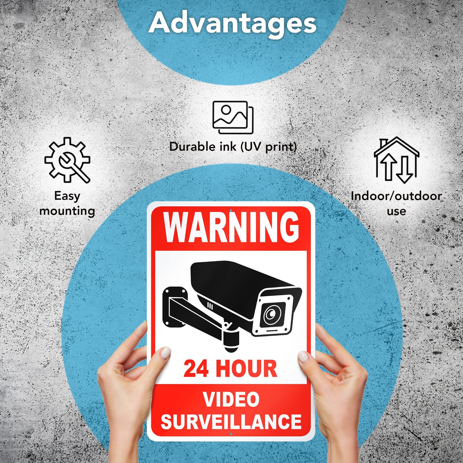 2 PC Video Surveillance Sign, 7×10 Aluminum Warning 24 Hour Security Camera S…