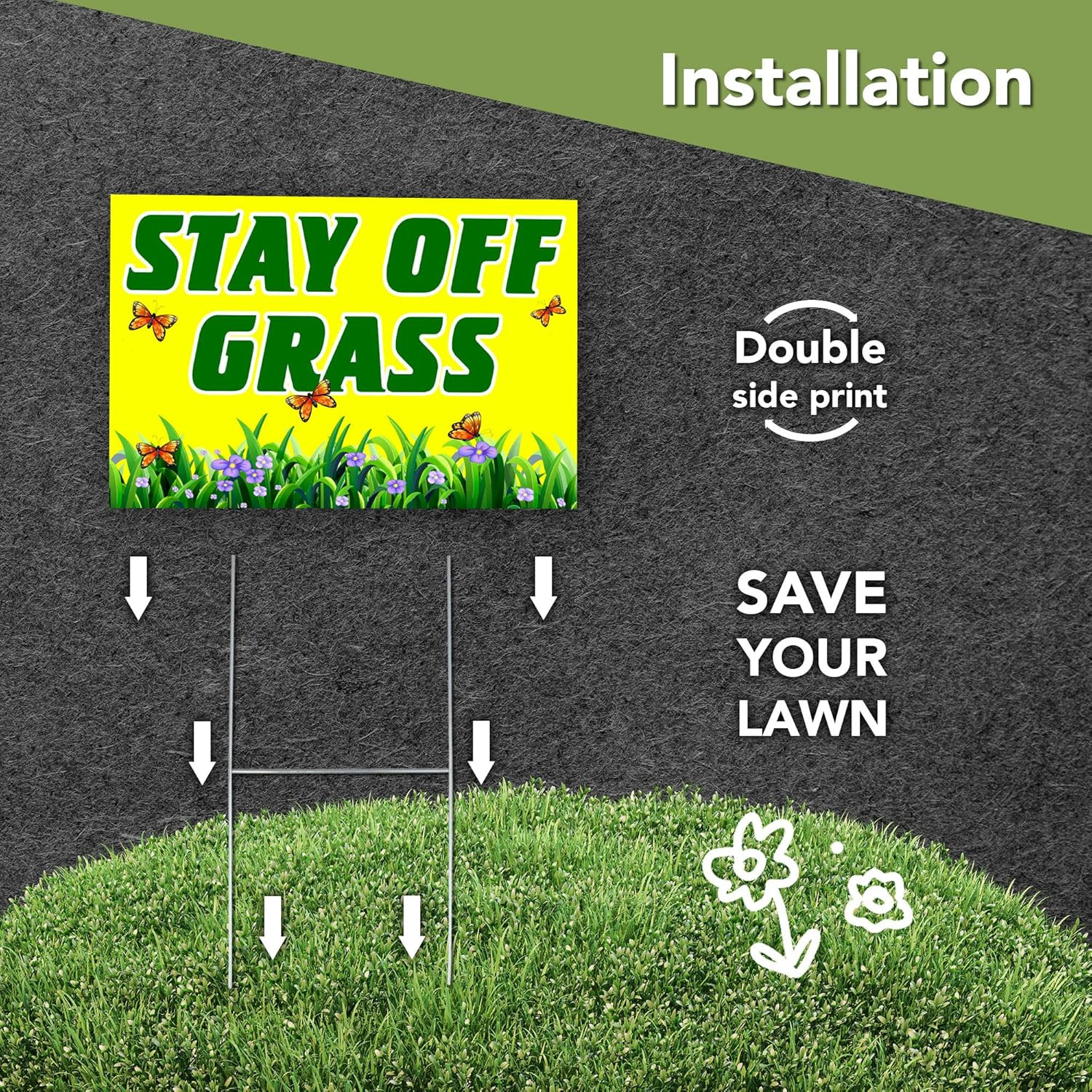 2 PC Stay off Grass Signs for Yard, 8X12 DS Coroplast Keep off Grass Sign, Curb