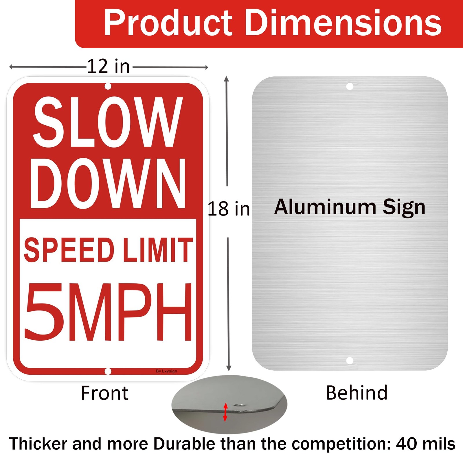 2 PCS Slow Down Speed Limit 5 MPH Sign 18×12 Inch Reflective Aluminum