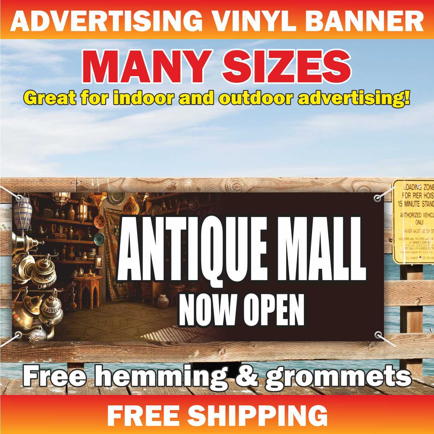ANTIQUE MALL Advertising Banner Vinyl Mesh Sign accessories coin collecting