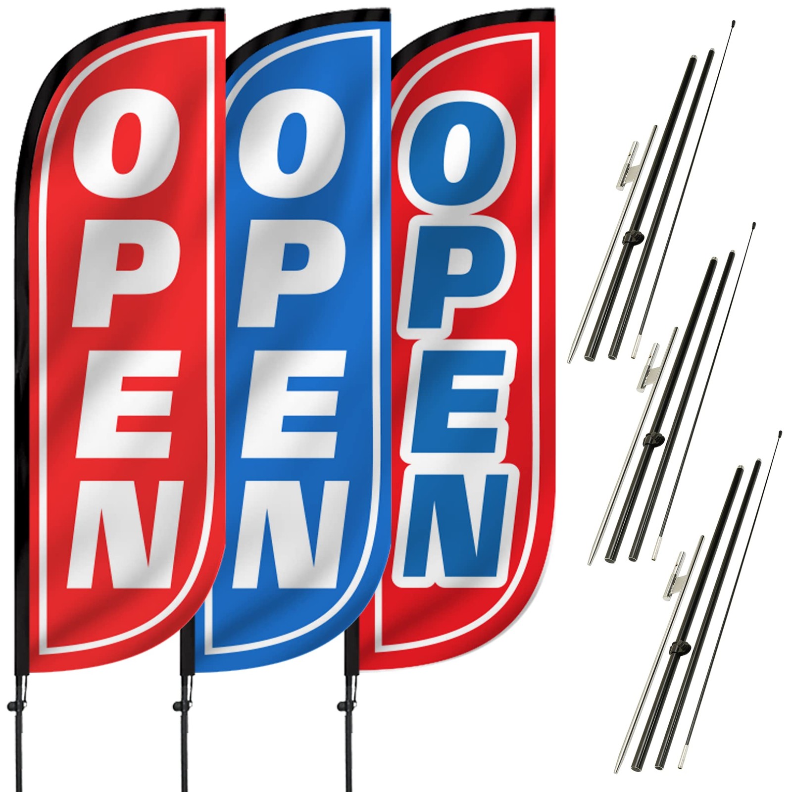 Feather Flag Pole Kit 3-Pack Bundle – 7ft Tall Grand Opening Advertising Bann…