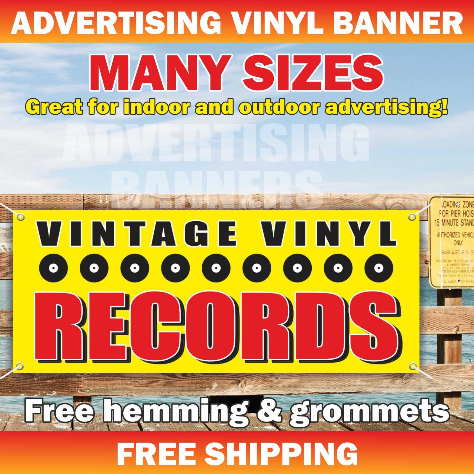 VINTAGE RECORDS Advertising Banner Vinyl Mesh Sign Music Antique Rare Albums
