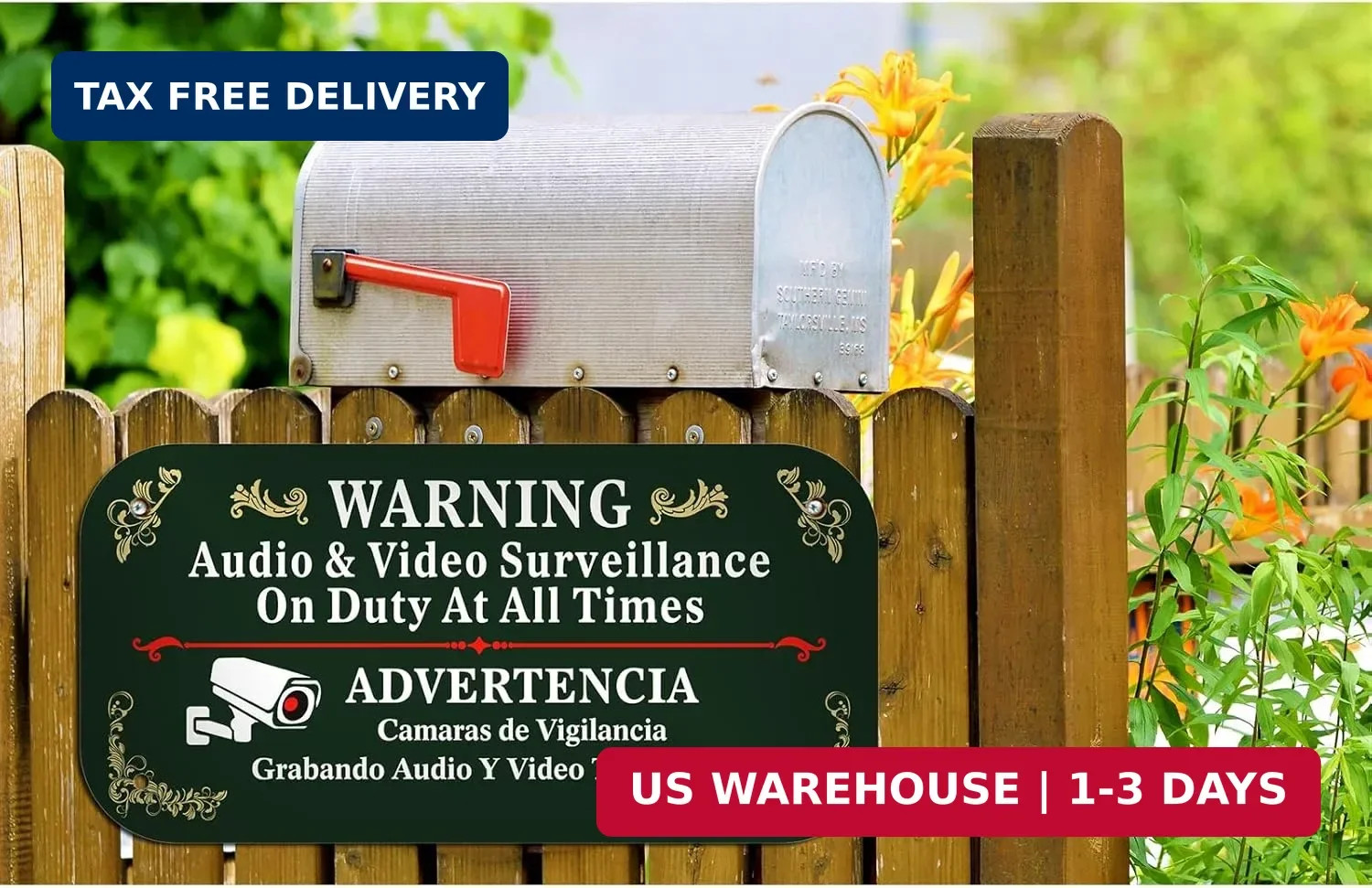 2 Pack Audio & Video Surveillance On Duty At All Times Sign, 12 x 6 inch Rust Fr
