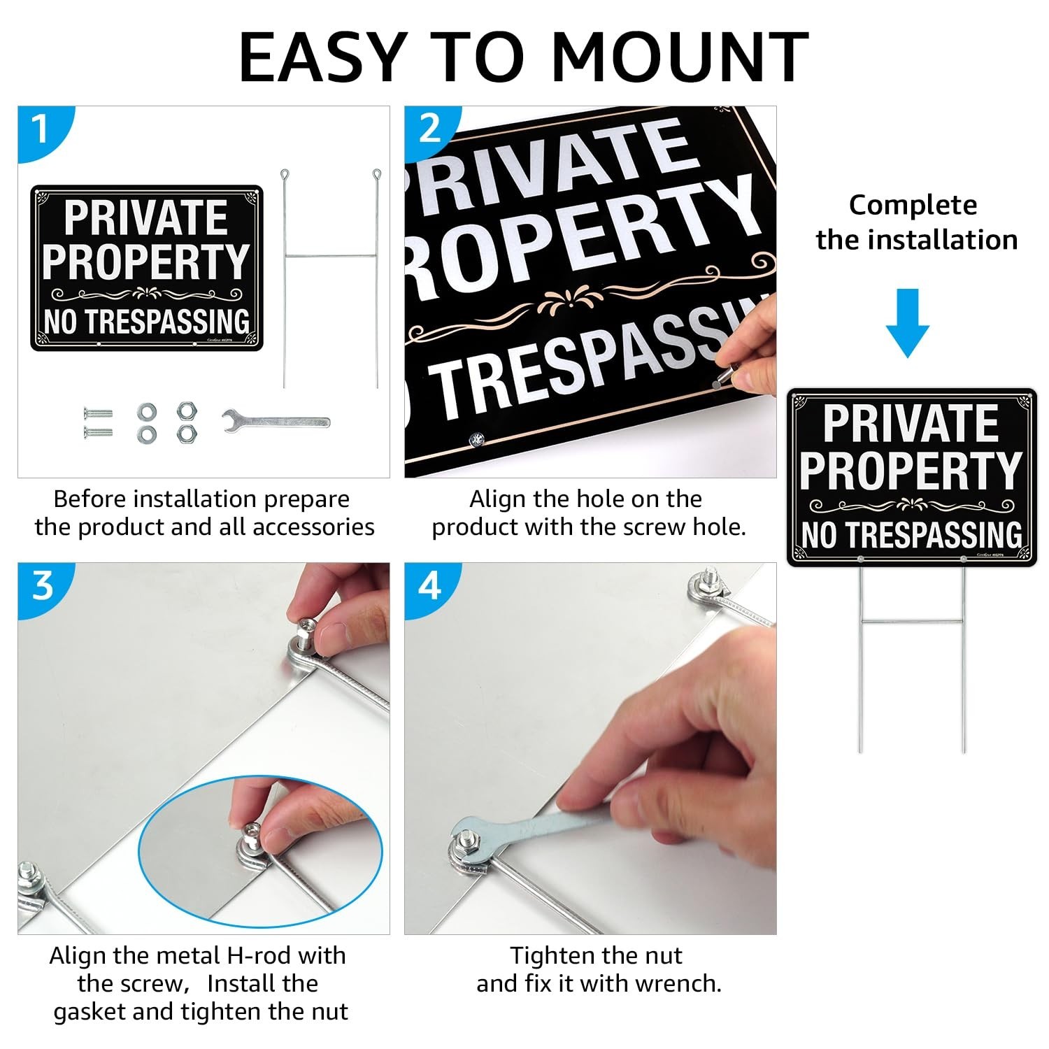 GicnKeuz Large No Trespassing Signs Private Property Sign with H-stakes, 14&Prime;