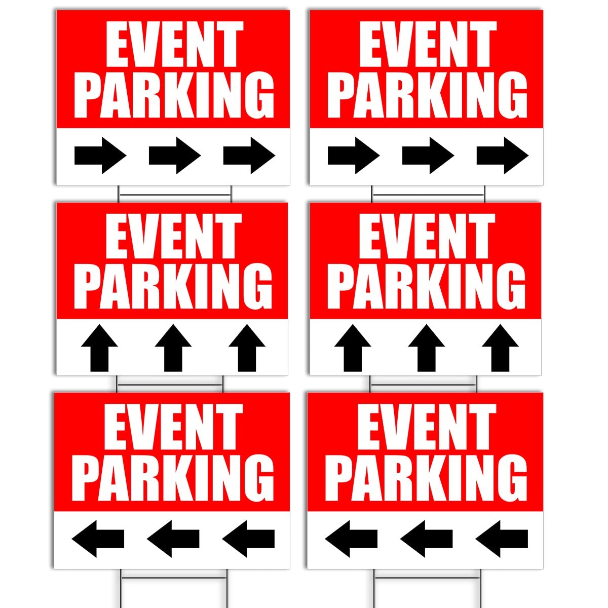 6 PC 16×12 Coroplast Event Parking Signs with Arrows Reserved Parking Sign
