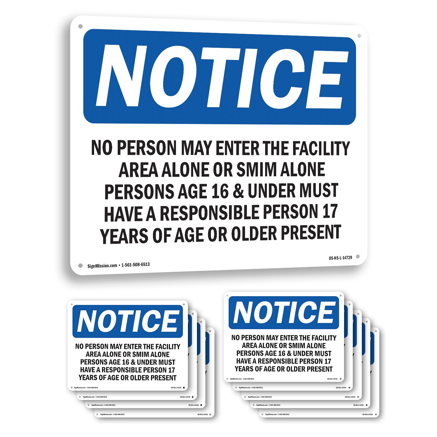 No Person May Enter The Facility Area Alone OSHA Notice Sign, Decal 5 or 10 Pack