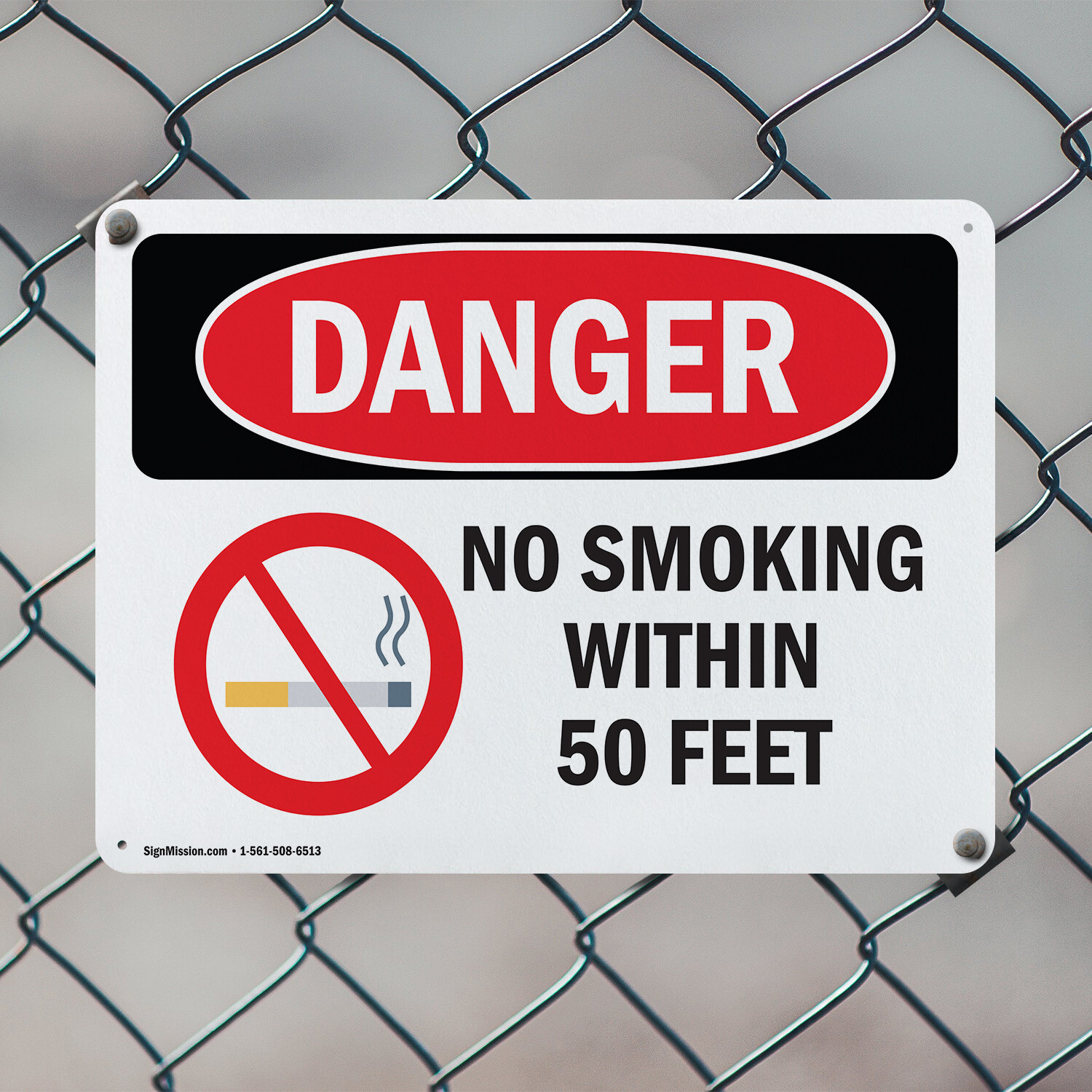 (2 Pack) No Smoking Within 50 Feet OSHA Danger Sign Decal Metal Plastic