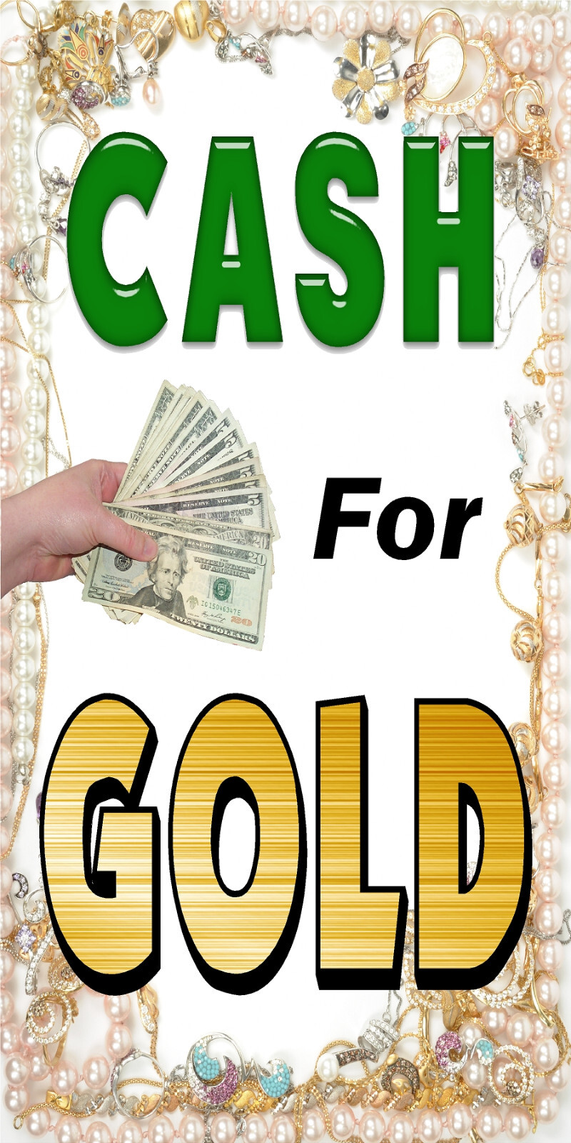 PERFORATED WINDOW DECAL PAWN SHOP CASH FOR GOLD NEW LOT OF 4 2&prime; X 4&prime; VERTICAL