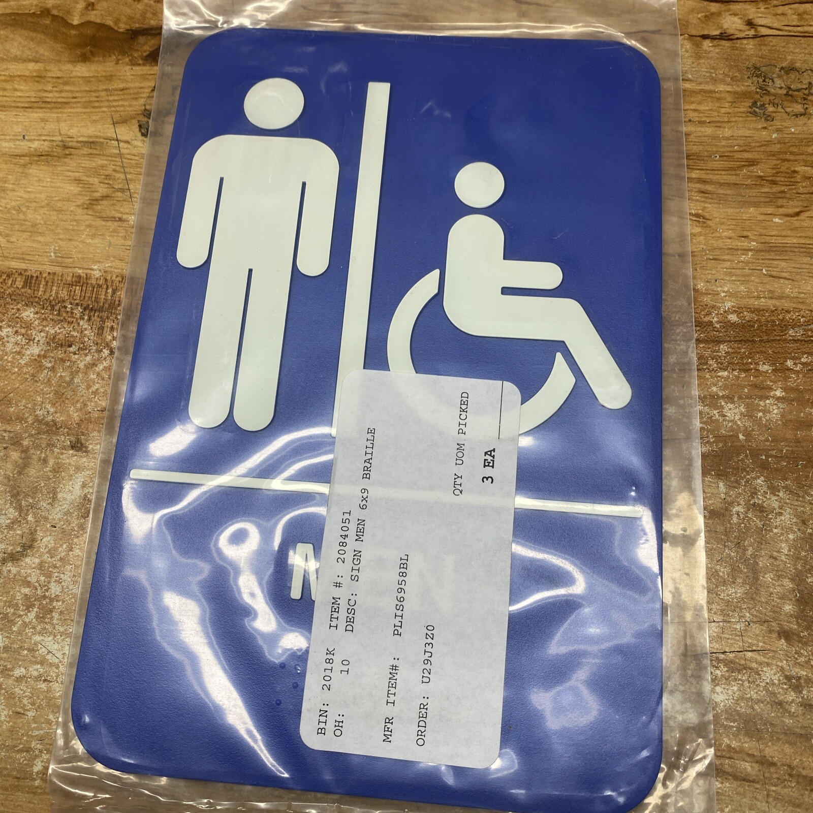 Men&rsquo;s New Restroom Handicap Bathroom & Washrooms Blue Sign 9 inch x 6 inch