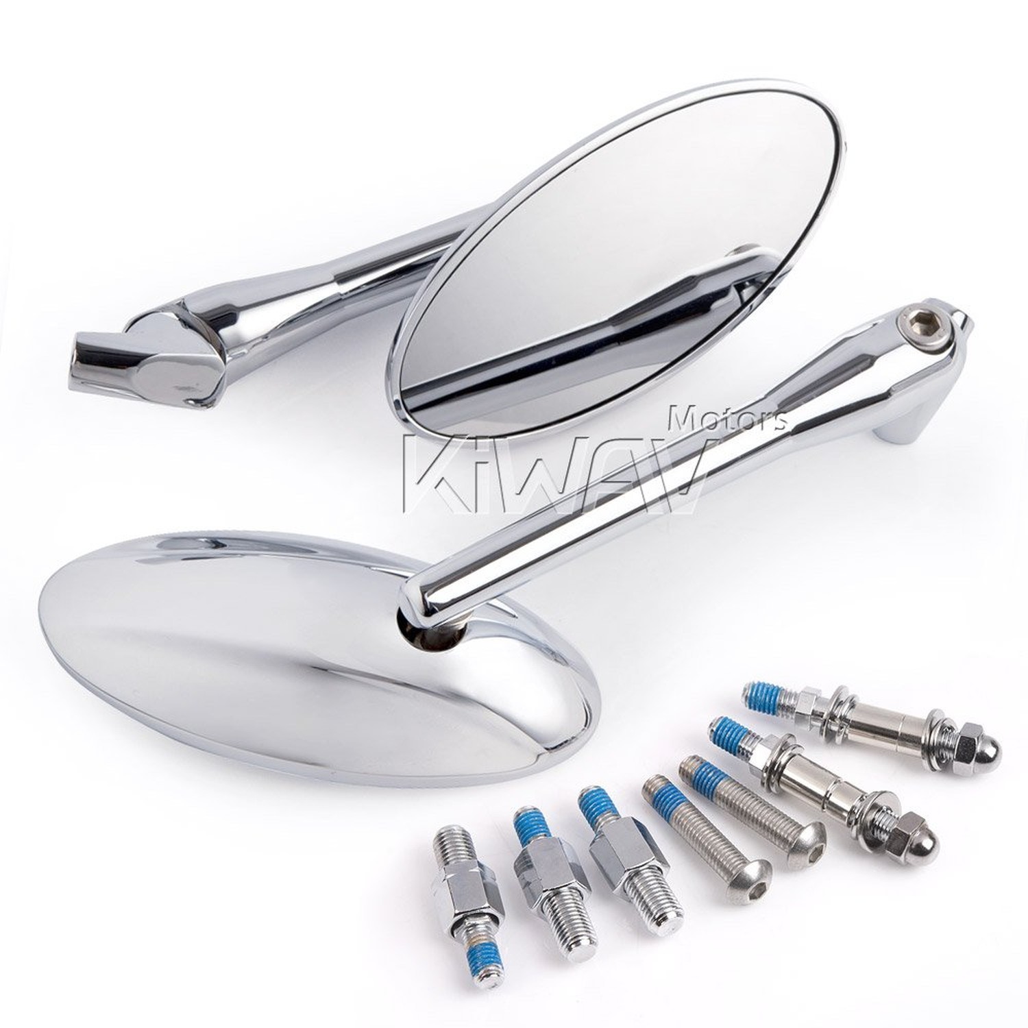 KiWAV Motorcycle Mirrors Rear View Side Ultra Polished Chrome Oval Slim Shape…
