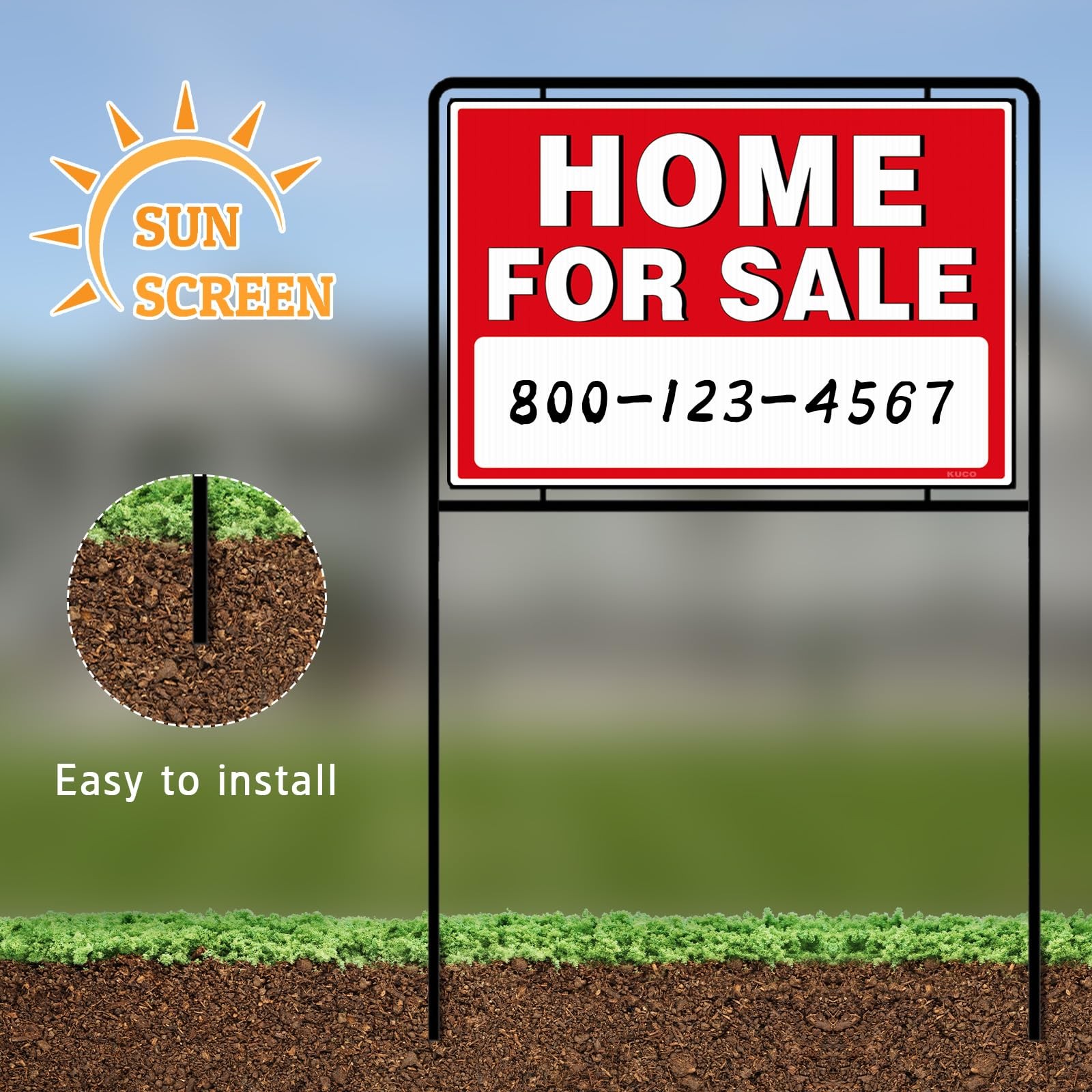 3 Pack For Sale By Owner Sign with Stakes Double Sided Real Estate Yard Sign
