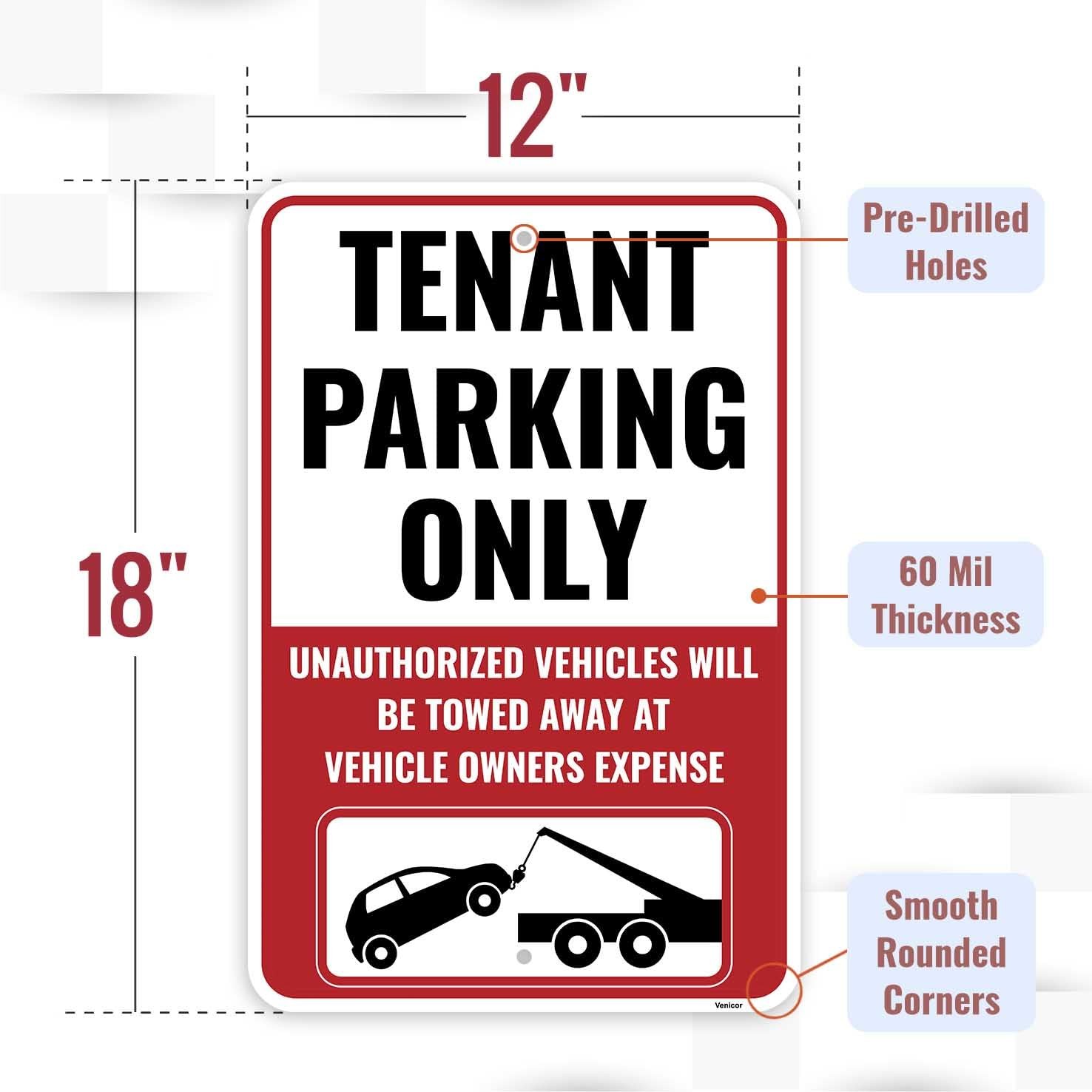 2PC Tenant Parking Only Sign, 18 x 12 Inches – Aluminum – Resident Parking Sign