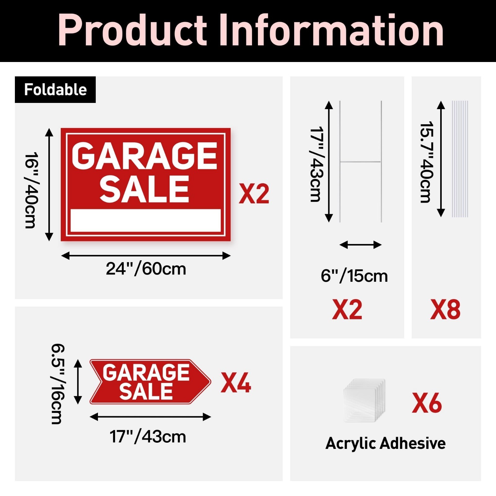 6 Pcs Garage Sale Signs Set – 2 Extra-Large 24&Prime;x16&Prime; & 4 Arrow Yard Signs, Waterp