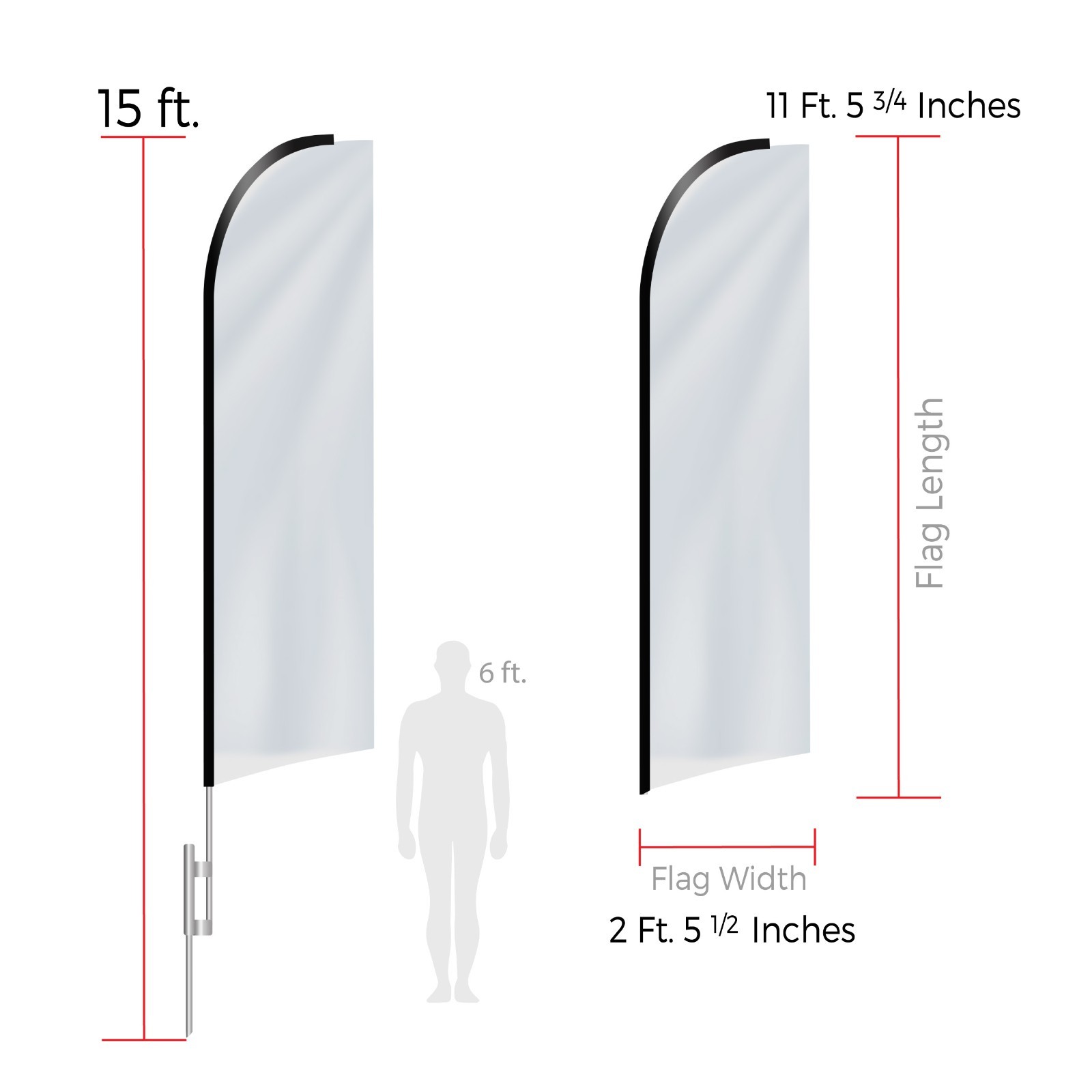 Swooper Feather Flutter Tall Flag Kit | Poles, Spike, Flag | 15&prime; Assembled