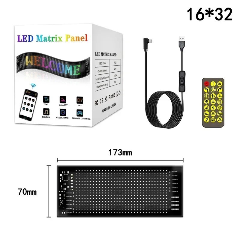 LED Matrix Pixel Panel RGB Scrolling USB App Control Car Advertising Sign