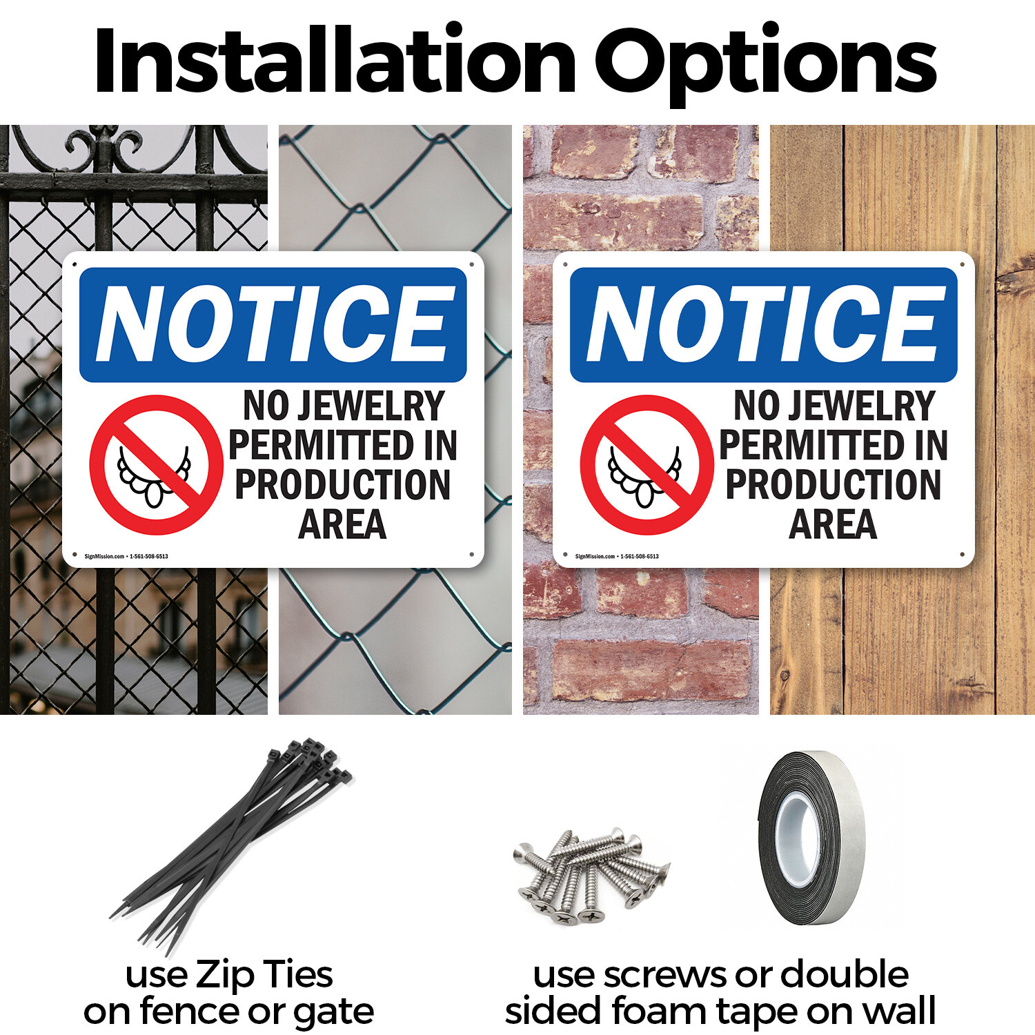 (2 Pack) No Jewelry Permitted In Production OSHA Notice Sign Decal Metal Plastic