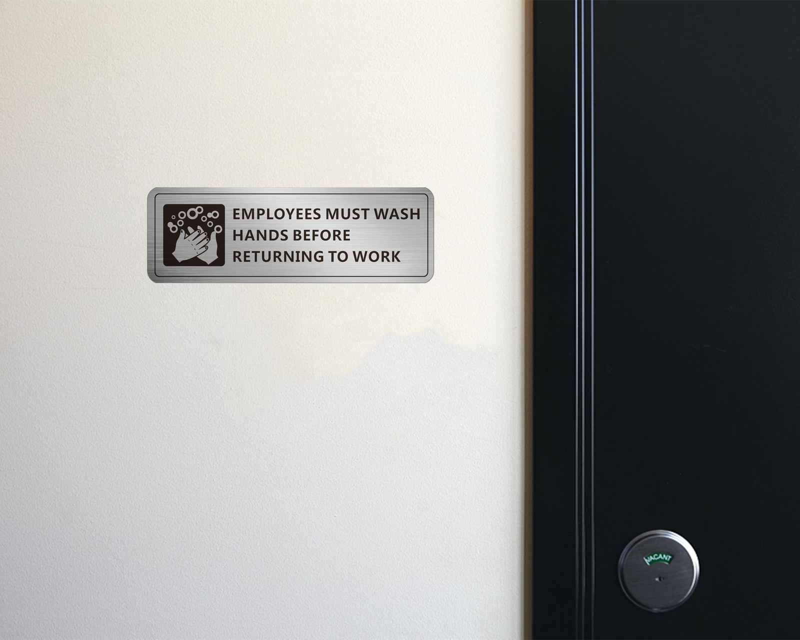 (4 Pack) Employees Must Wash Hands Sign Self-Adhesive Metal Signage for Bath