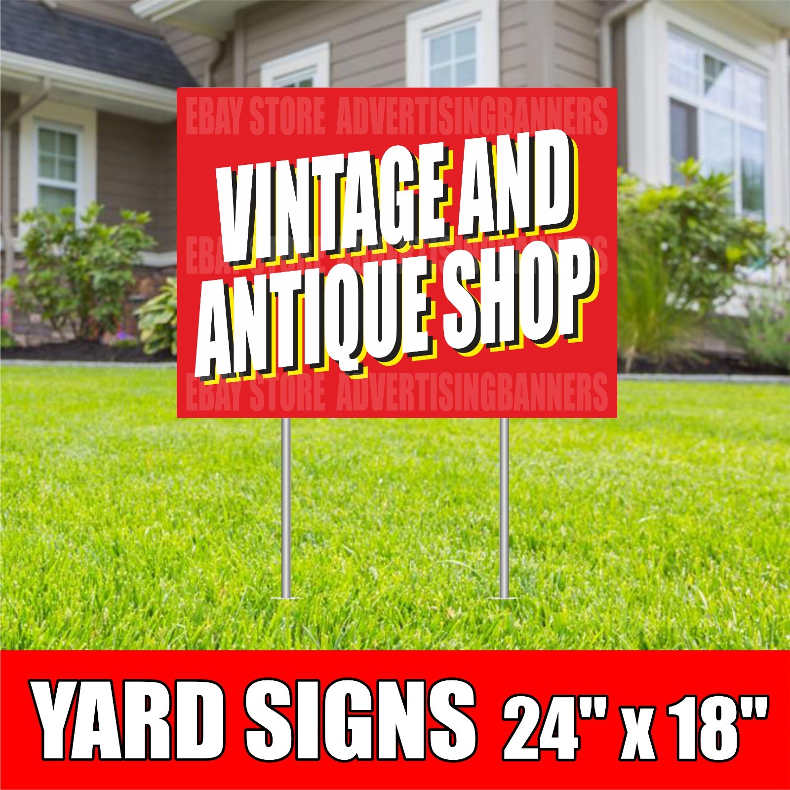 VINTAGE AND ANTIQUE SHOP Yard Sign with H-Stakes Pawn Shop Coin