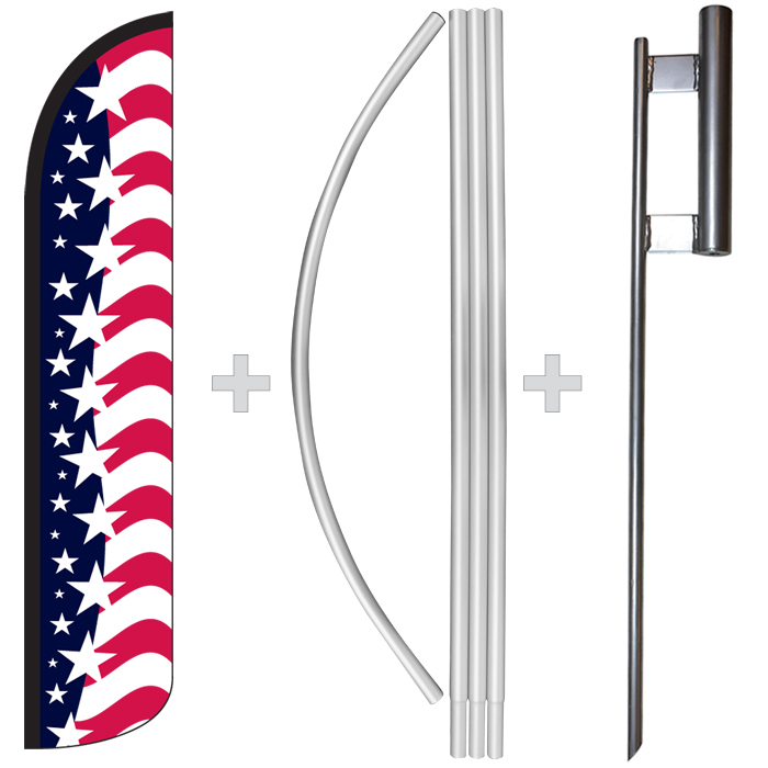 Star Spangled USA American 15&prime; Tall Windless Swooper Feather Flag & Pole Kit