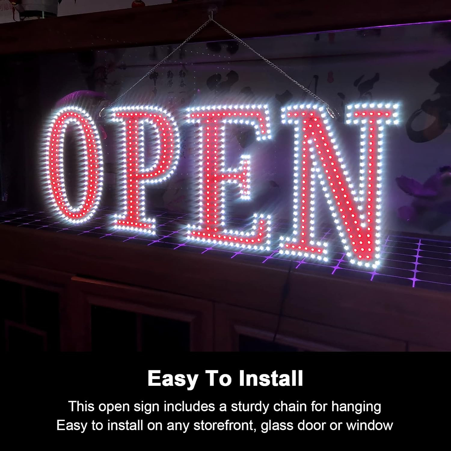 Super Bright 48&Prime; LED Open Sign with Remote & 10 Brightness Levels for Business