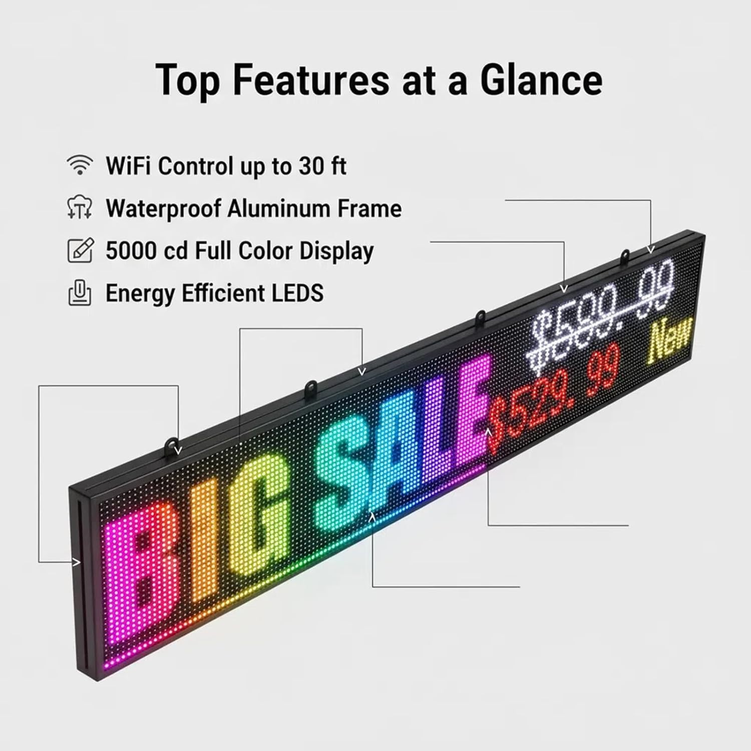 P10 Programmable LED Sign 77&Prime; x 44&Prime; WiFi Control RGB Color Signage