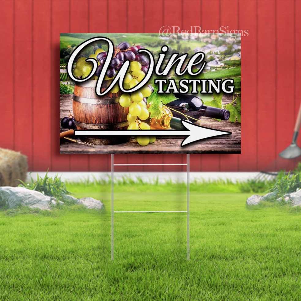 Wine Tasting Arrow Yard Sign with Metal Stakes