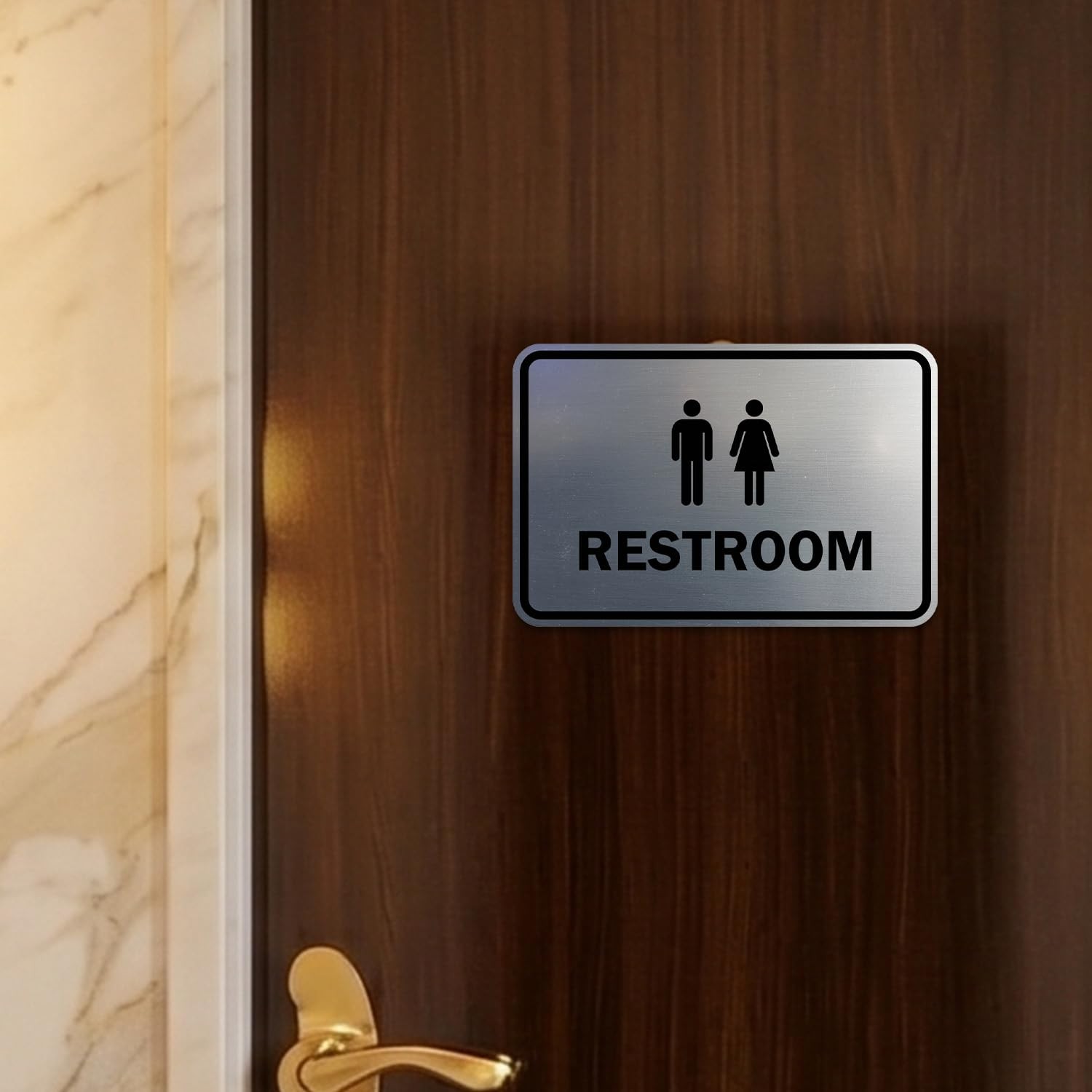 1 PCS Medium Brushed Silver Classic Framed Unisex Restroom Sign Wall Mount