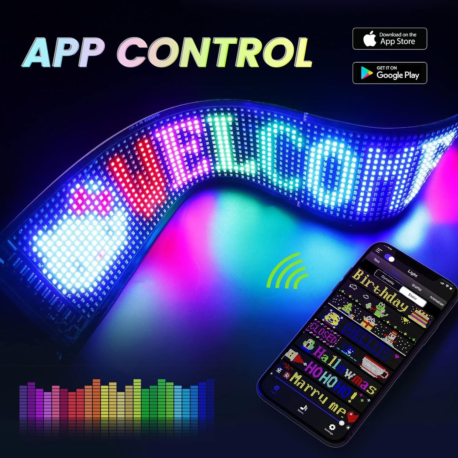 27×5 Inch Bluetooth LED Store Sign, Custom Text & Animation, USB Powered