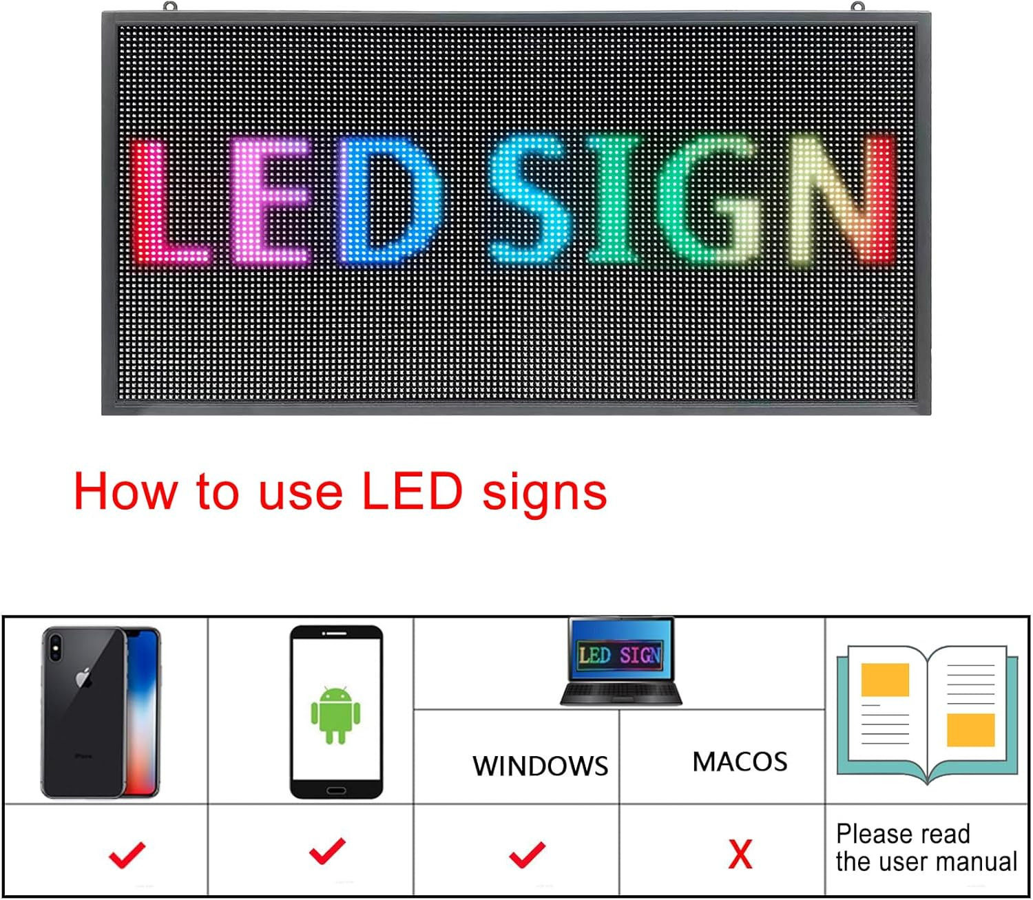 P3 Full Color LED Sign 16&Prime;x8.7&Prime; – Wifi Programmable Scrolling Display Board