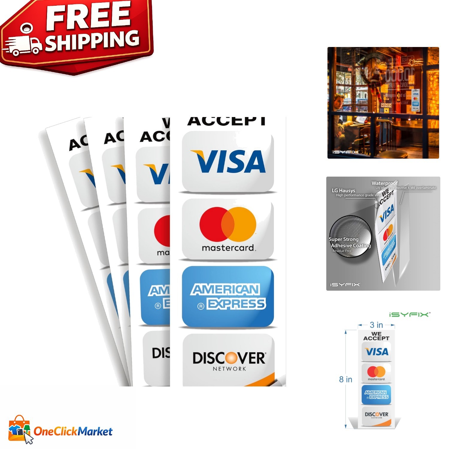 4 Pack Self-Adhesive Credit Card Signs – 3×8 Inch for Business