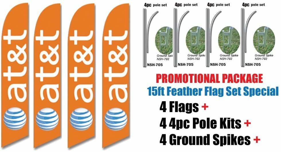 4 Sets of 15ft At&t Swooper Feather Flags – INCLUDES 15FT 4pc POLE KITS…