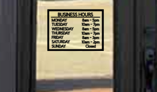 Business Hours Custom Sign Store Hours Text Vinyl Decal Window Sticker Basic
