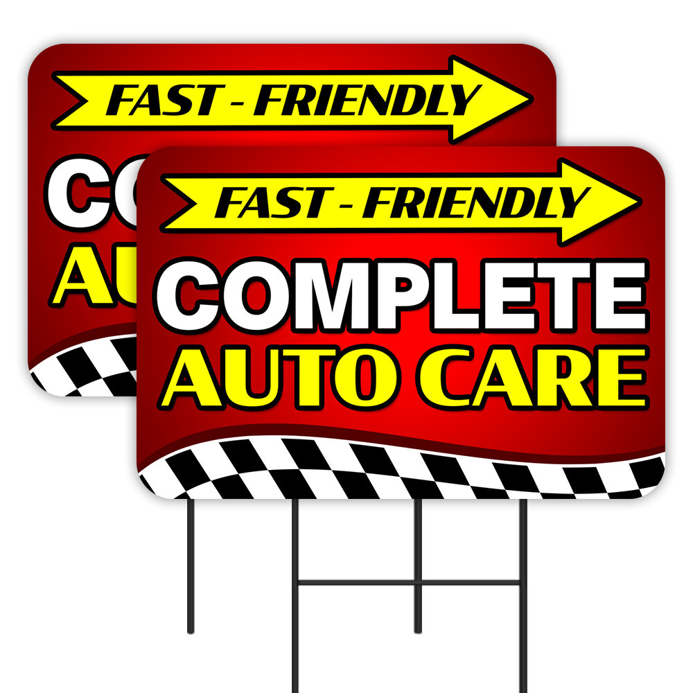 Complete Auto Care – Red 2 Pack Double-Sided Yard Signs 16&Prime; x 24&Prime; with Metal Sta