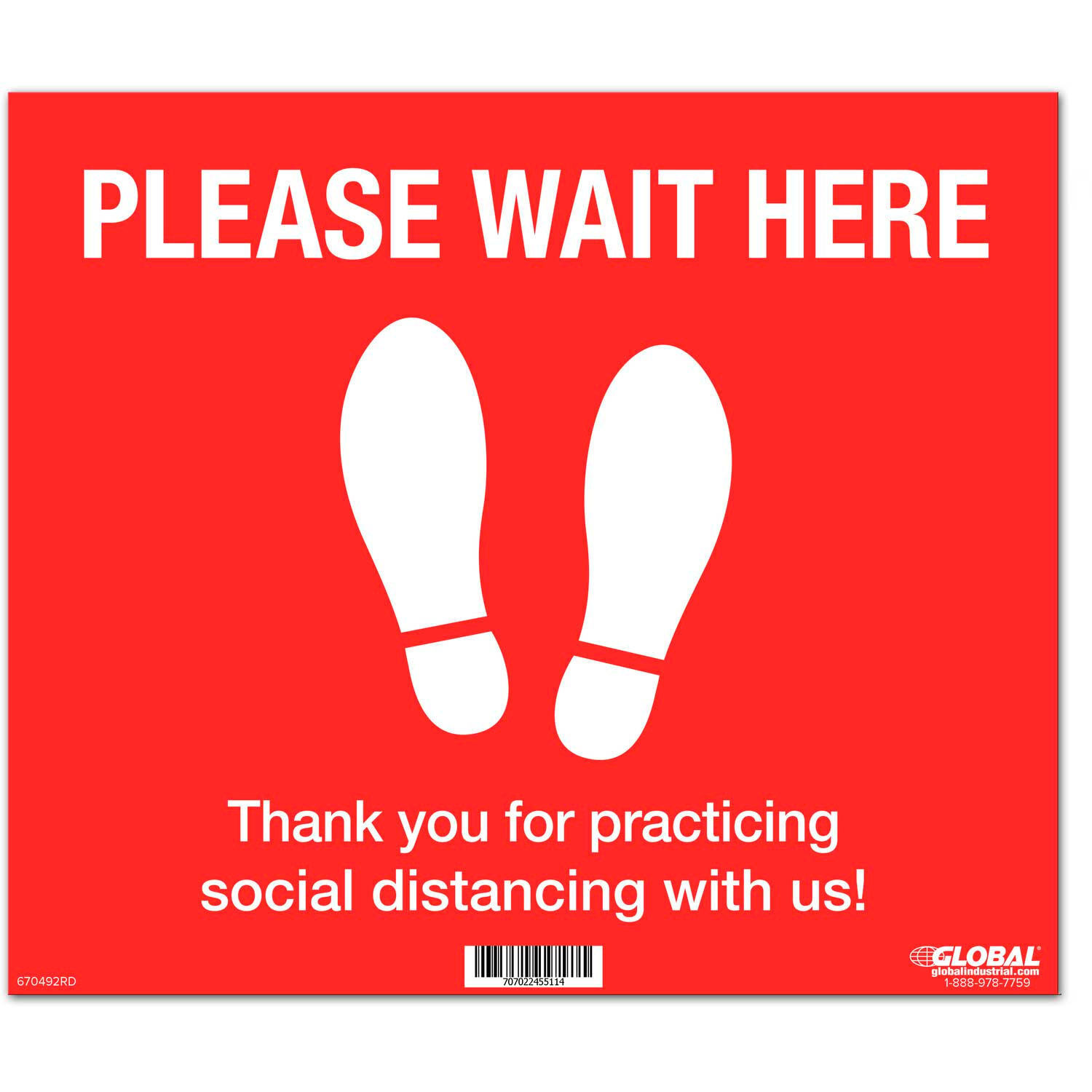 Global Industrial Red Please Wait Here Floor Sign 14&Prime;W x 12&Prime;H Vinyl Adhesive